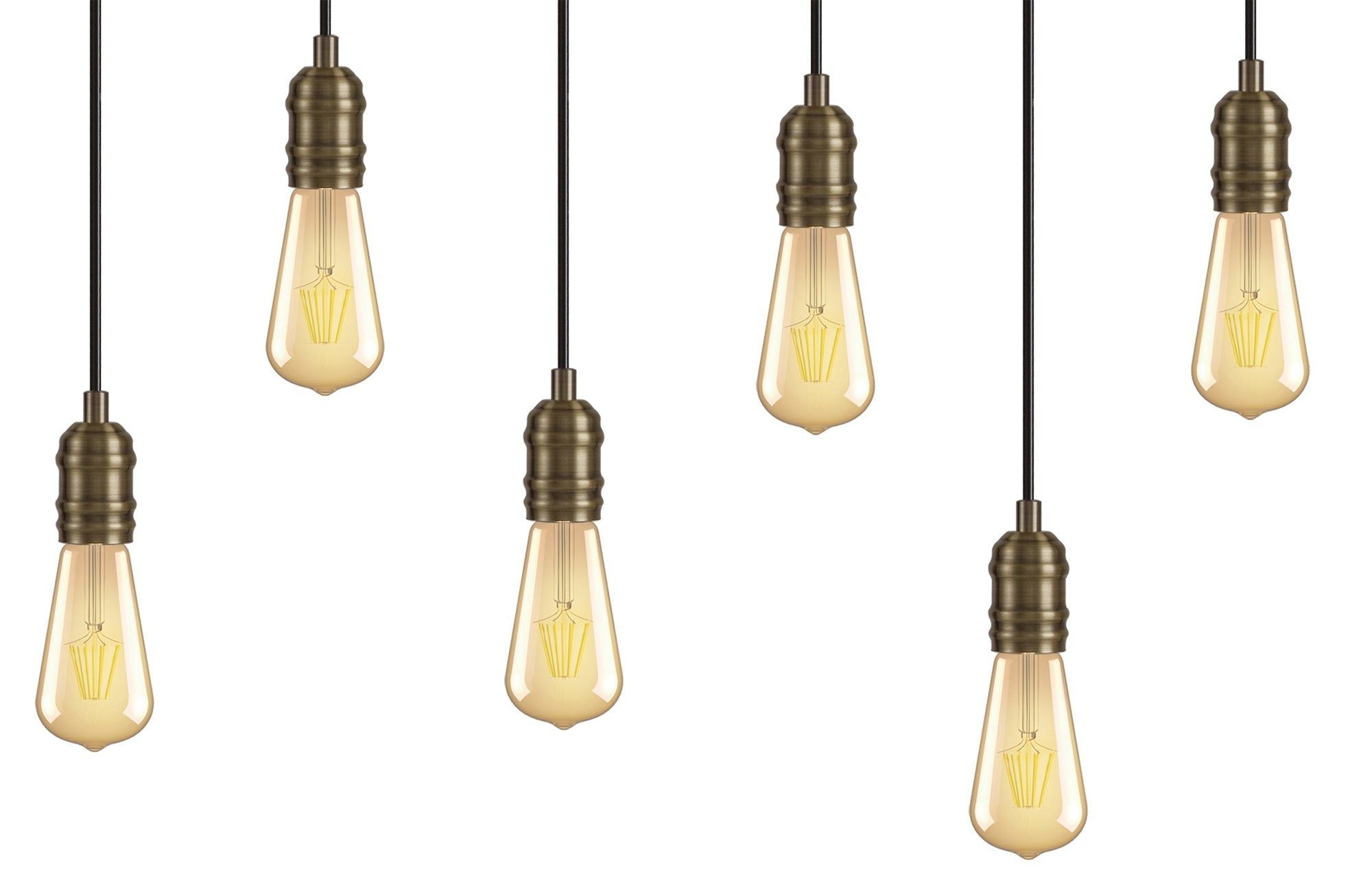 Ambover Kitchen Table Island Ceiling Light Fixture - 3/4/6 Light E27 Bulb Base - Medium Oak & Antique Brass Finish - IP20 Rated - Perfect for Dining Room, Kitchen Island or Breakfast Nook Lighting