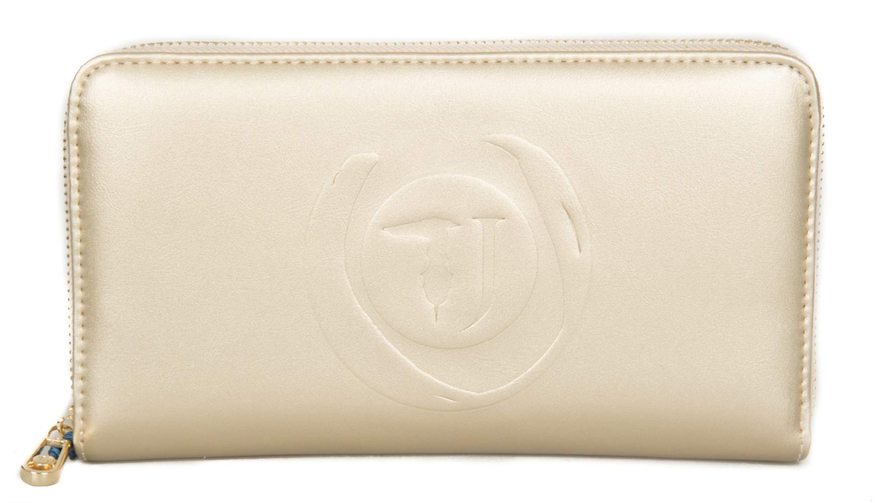 Trussardi Women's Genuine Eco-Leather Wallet - 3-Zip Pocket Large Wallet (20.5x11.5x2.5 cm) - Stylish & Durable JEANS Collection (Model 75W00201 9Y099998 FAITH) - Perfect for Everyday Use, Travel & Gift Giving