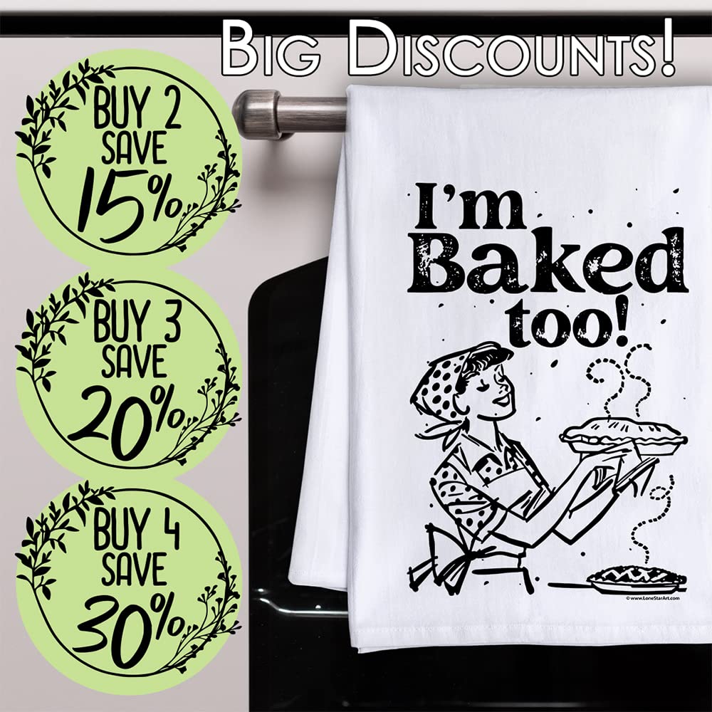 Funny Kitchen Tea Towels with Sayings - 'I'm Baked Too' Humorous Dish Towels - Cute Multi-Use Kitchen Towels for Housewarming Gifts & Women - Perfect for Cooking, Baking, and Decorating Your Kitchen