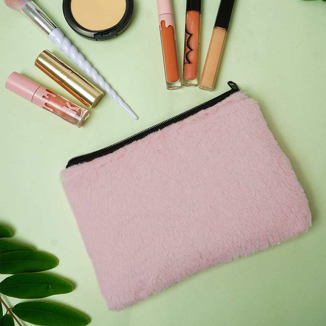 Crazyify Faux Fur Makeup Bag - Travel Cosmetic Pouch Set of 2, Waterproof Toiletry Organizer for Women | Perfect for Travel, Gym & Daily Essentials Storage