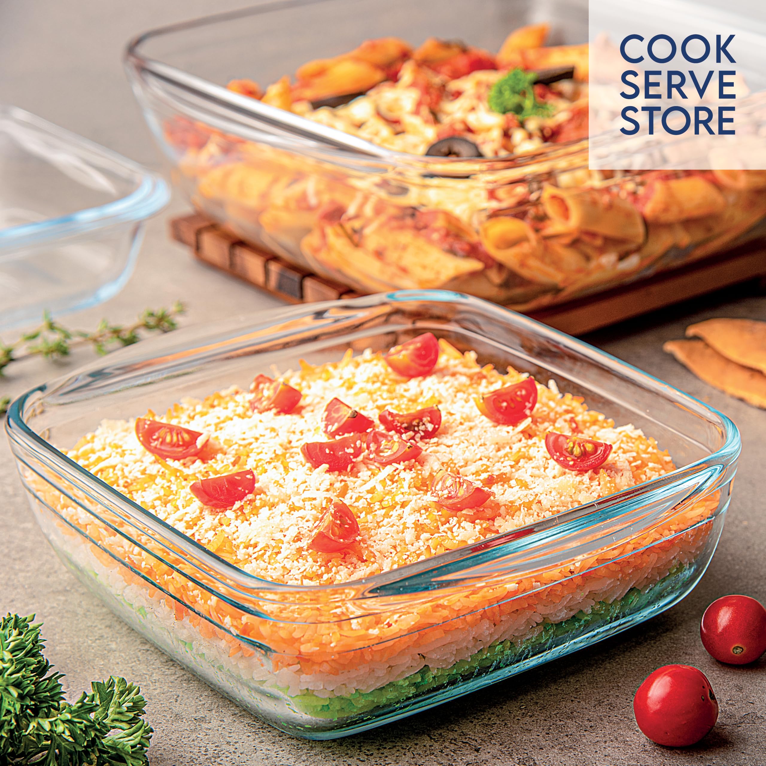 La Opala 100% Borosilicate Glass Baking Dish with Handle - 1L Square Oven & Microwave Safe Bakeware Set - Freezer & Dishwasher Safe Transparent Serving Dish for Casseroles, Lasagna & Desserts - Perfect for Family Dinners & Holiday Entertaining