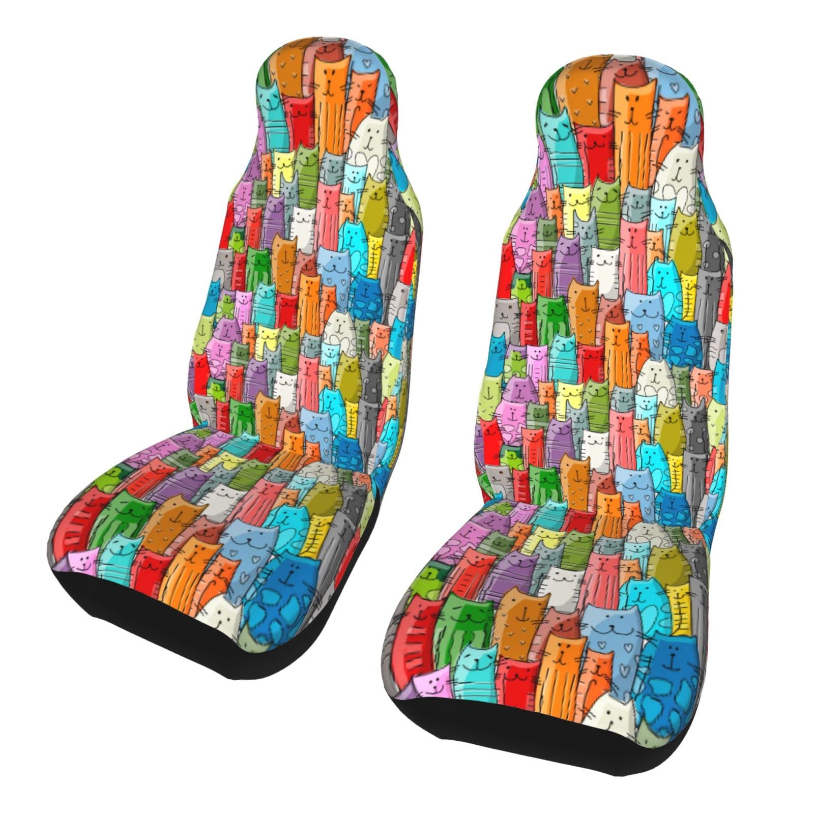Durable Washable 3D Colorful Cat Car Seat Covers - 2pc Front Seat Only, Ultra-Soft Universal Fit for Cars, SUVs & Trucks | Perfect for Pet Lovers & Daily Commute Protection