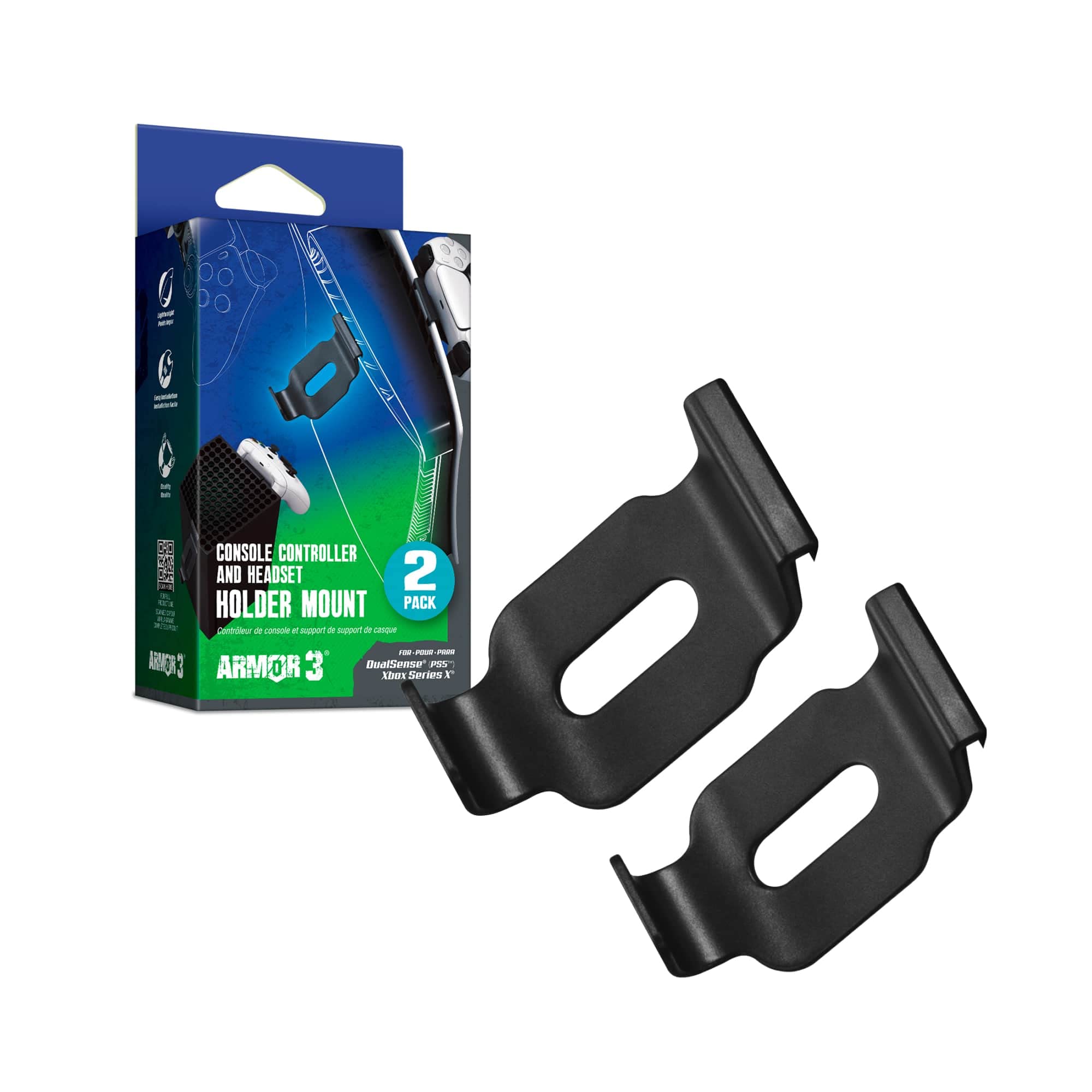 PS5™ & Xbox Series X/S Controller Holder with Headset Stand - DualSense & Xbox Series X/S Compatible (2-Pack) - Armor 3 - Perfect Gaming Setup for Console Accessories Organization