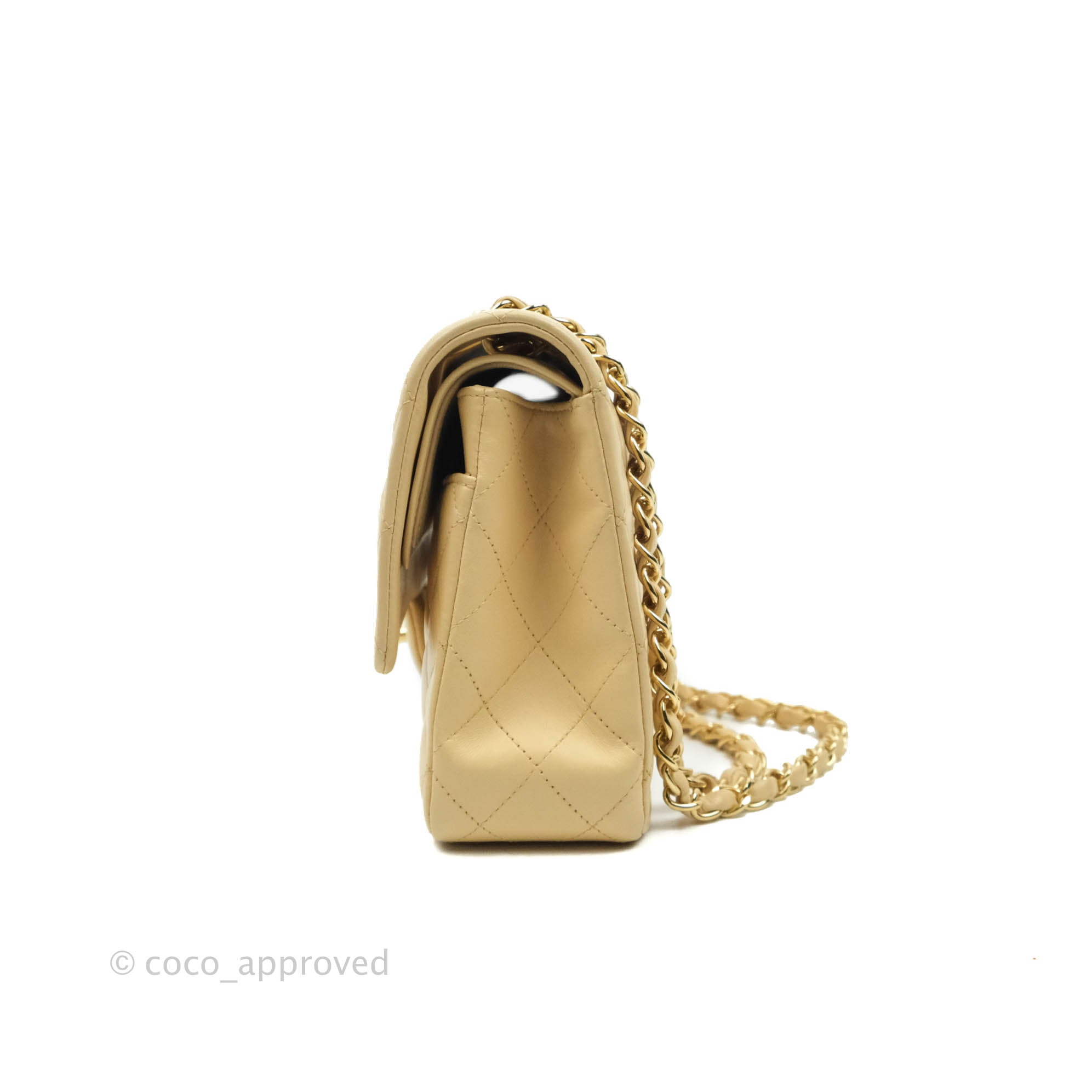 Chanel Classic Medium Double Flap Bag in Beige Lambskin Leather with Gold Hardware - Luxury Designer Handbag for Women, Perfect for Work, Date Night & Special Occasions