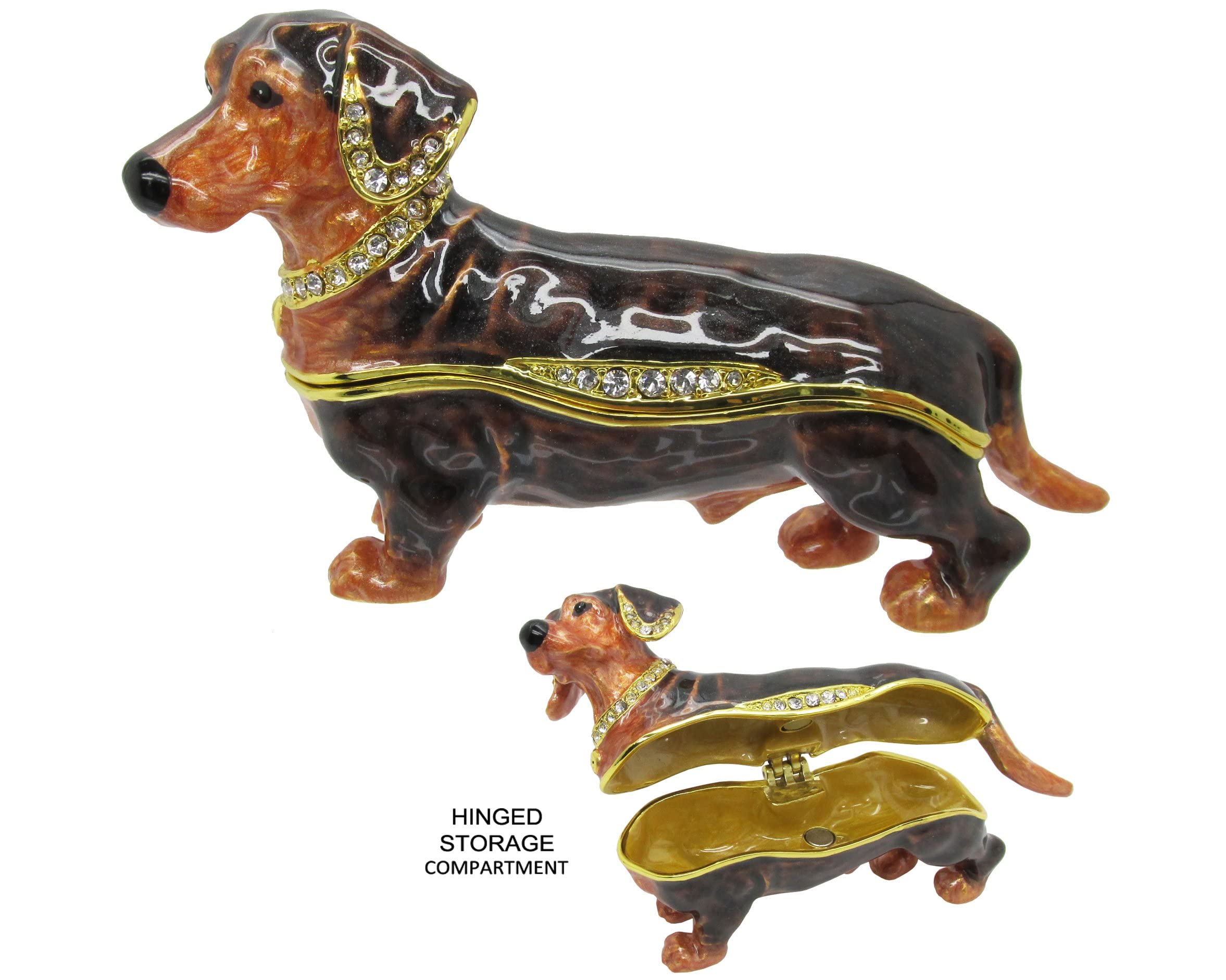 RUCINNI Dachshund Jeweled Trinket Box - Brown Dog-Shaped Decorative Storage Box for Jewelry, Rings & Small Treasures - Perfect Gift for Pet Lovers & Home Decor