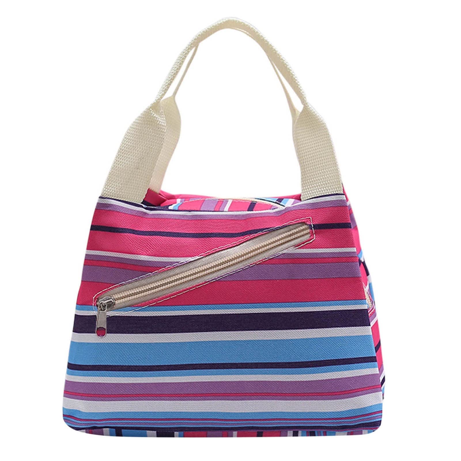 Qwent Insulated Lunch Bag - Stylish Printed Stripes Messenger Bag for Work, School & Grocery Shopping - Reusable & Durable Lunch Box for Men & Women