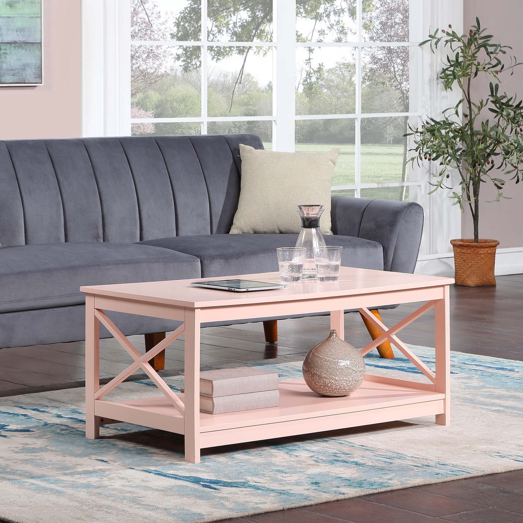 Oxford Coffee Table with Shelf - Modern Blush Pink End Table for Living Room, Bedroom & Office - Sturdy & Stylish Home Decor Furniture