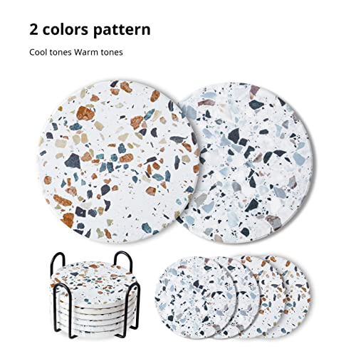 LIFVER Terrazzo Drink Coasters Set & Sandstone Coffee Table Coasters - Absorbent & Durable for Hot/Cold Beverages - Perfect for Home, Office, or Restaurant Use