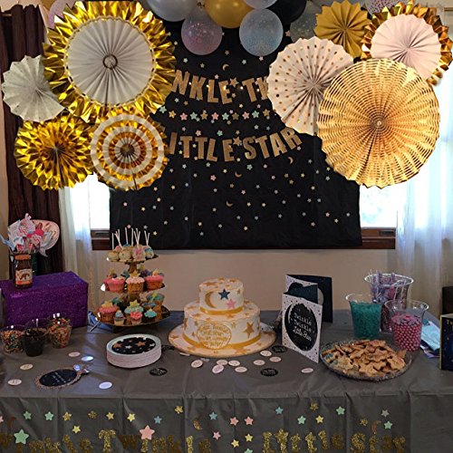 8 Pack Gold Glitter Hanging Garland Fans - Perfect for Birthday, Wedding, Baby Shower, Bridal & Valentine's Day Party Decorations | Elegant Paper Fan Decor for Girls' Events & Home Celebration