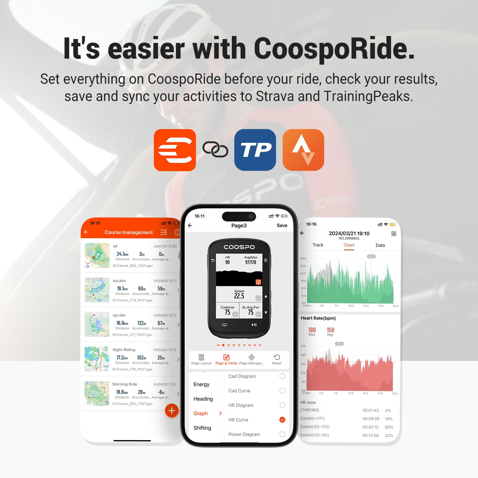 COOSPO Wireless GPS Bike Computer CS500 - 2.6 Inch LCD Cycling GPS with Bluetooth 5.0 & ANT+ | Route Navigation, Speed Tracking & Bike Radar Support | 45H Battery Life & Auto-Backlight for Road, Mountain & Commuter Biking