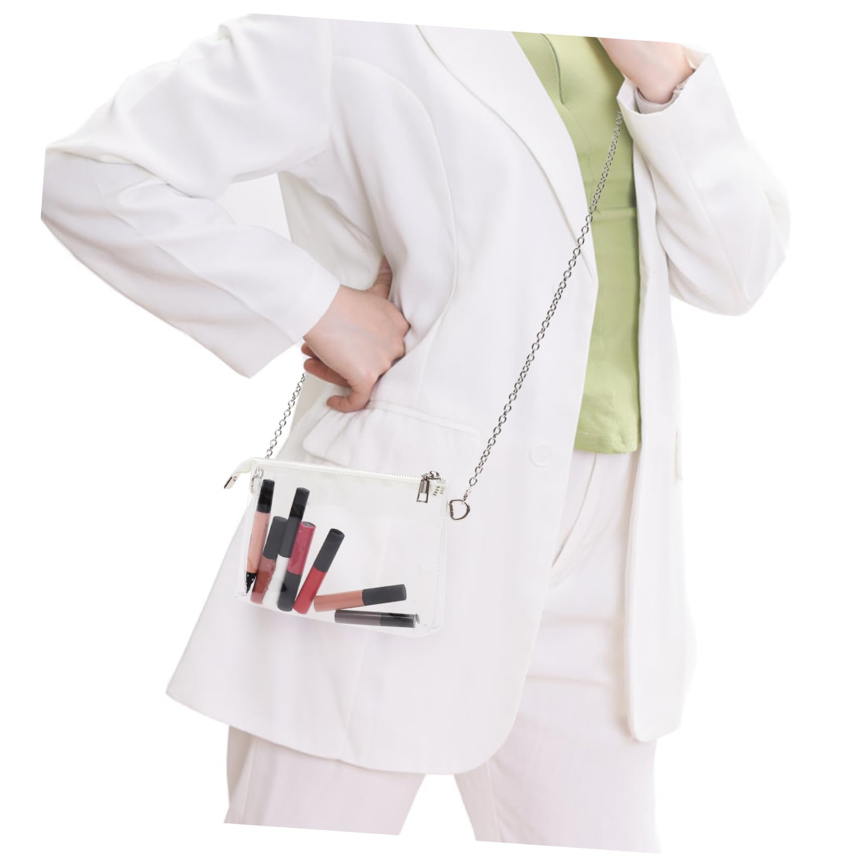 OATIPHO Clear PVC Crossbody Bag - Small Metal Chain Purse for Stadium Events