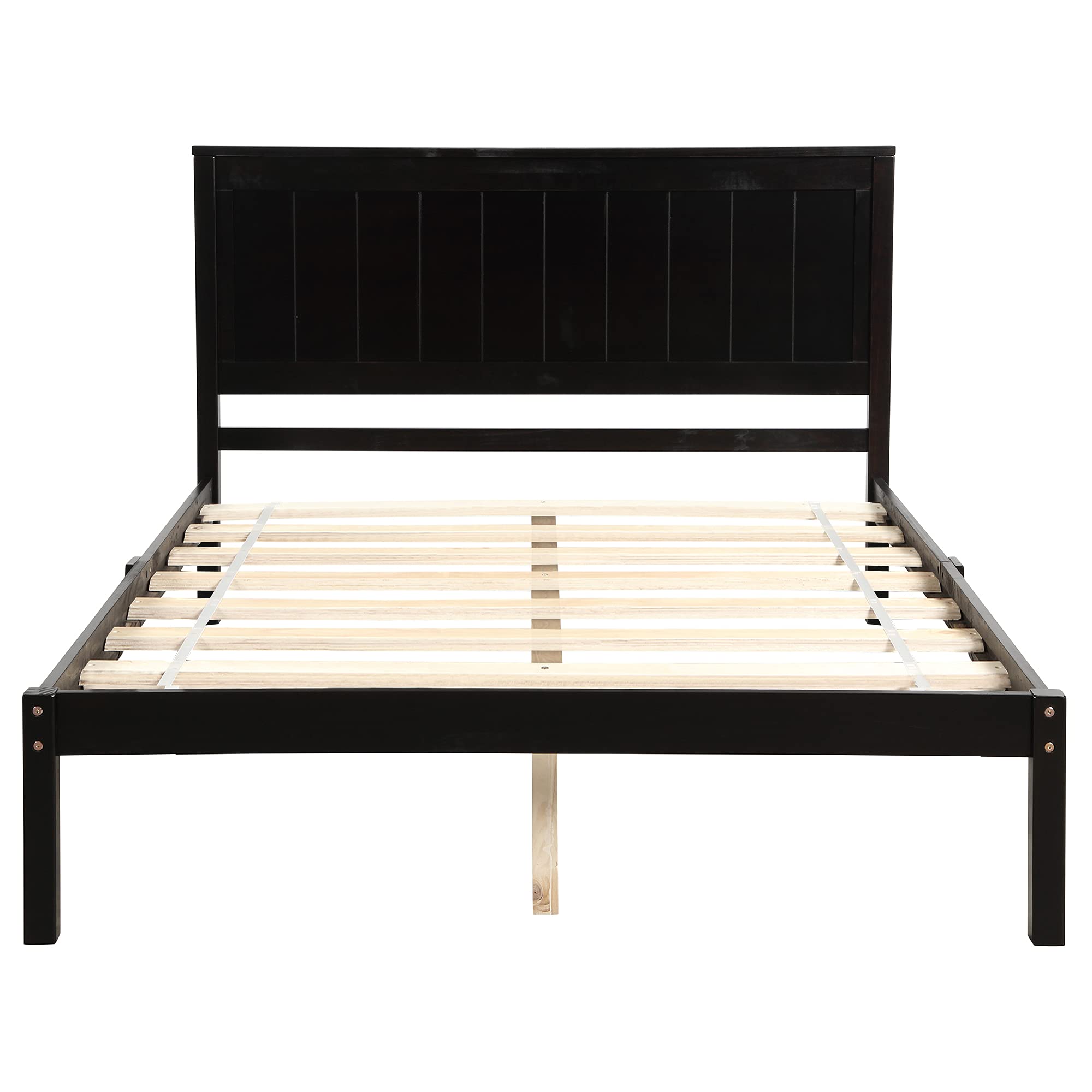 Solid Wood Platform Bed Frame with Headboard - Full Size, Espresso Finish - No Box Spring Needed, Sturdy Wood Slat Support - Perfect for Modern Bedrooms & Guest Rooms