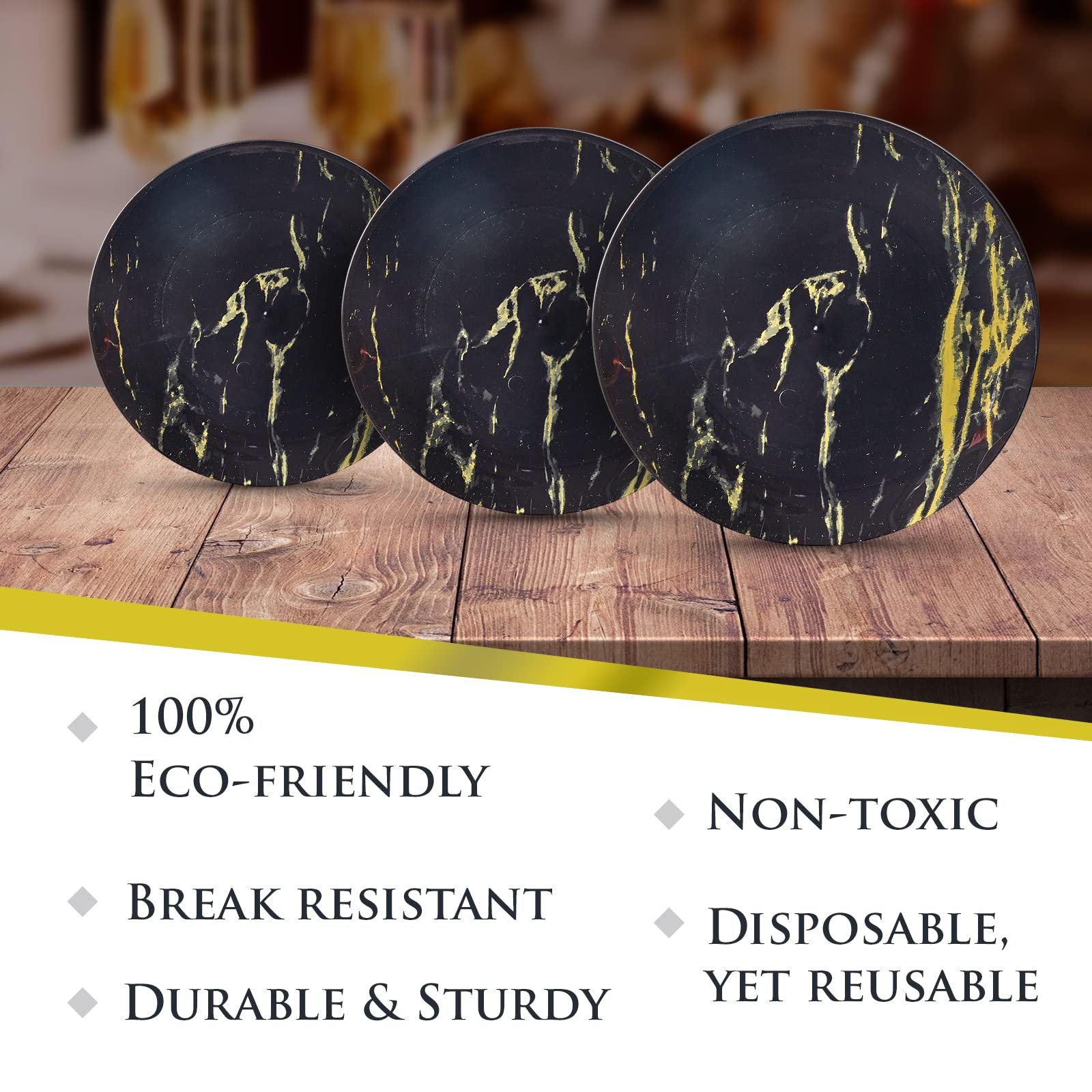 Elegant Marble Disposable Dessert Plates 10-Pc Set for Parties & Fine Dining - Black/Gold