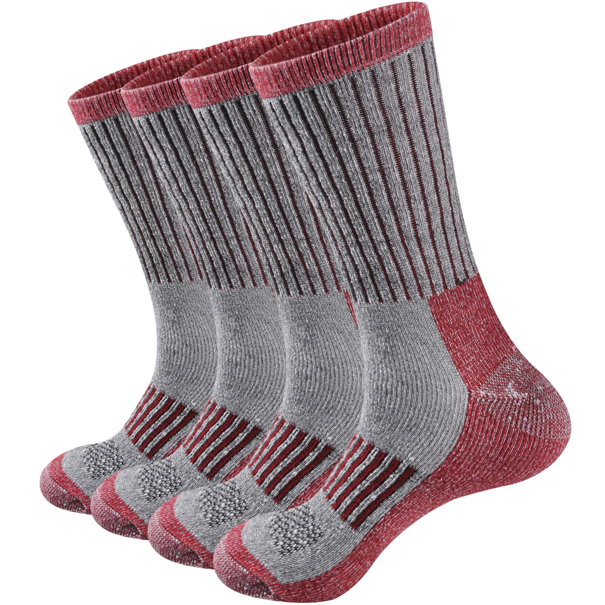 ECOEY Men's Merino Wool Hiking Socks 4-Pack - Moisture Wicking, Cushioned Crew Socks for Trekking & Outdoor Adventures - Perfect for Hiking, Camping and Cold Weather Activities