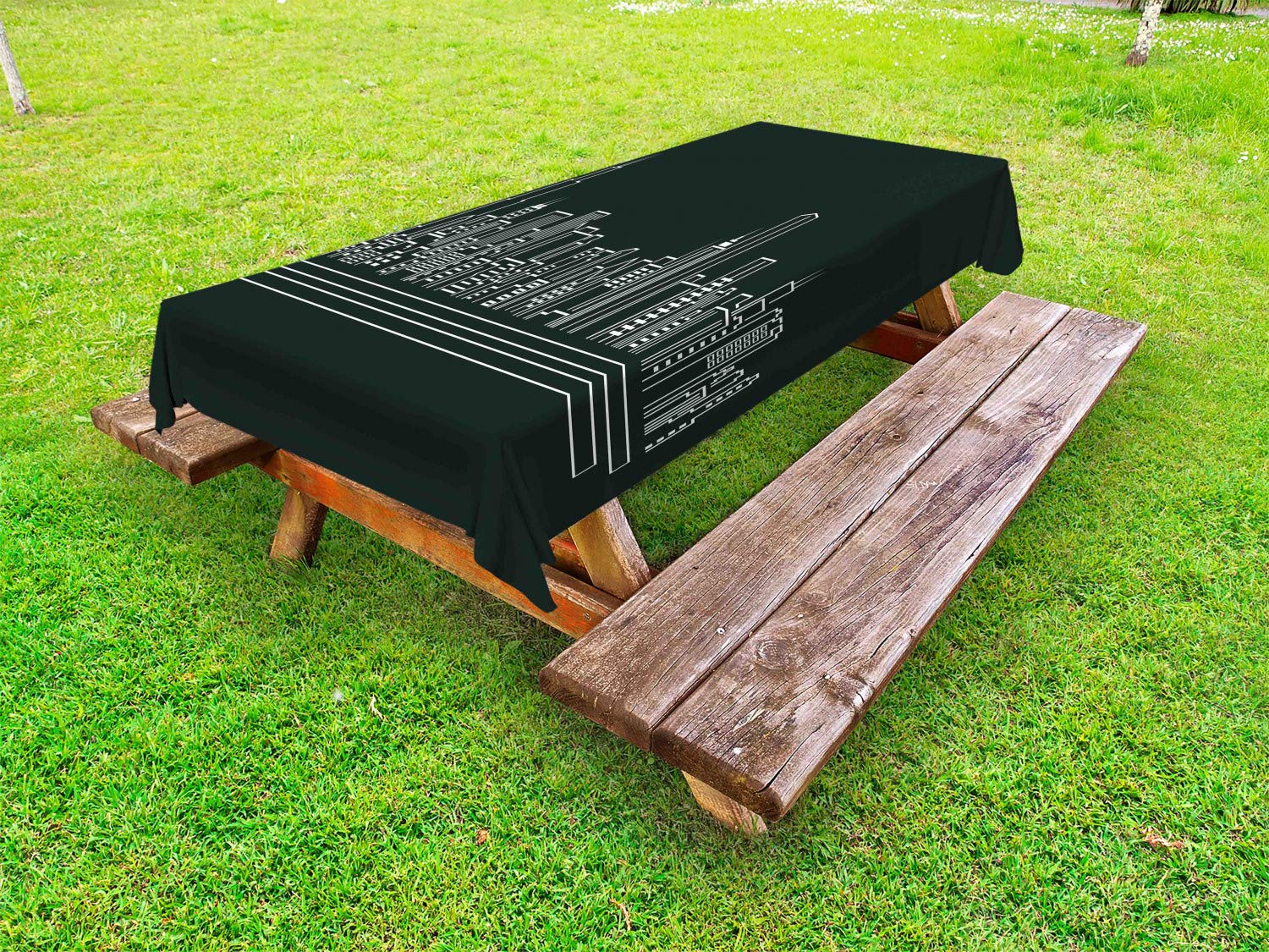 Ambesonne Chicago Skyline Outdoor Tablecloth - Abstract Urban Silhouette Design, Washable Picnic Table Cover 58x84 Inches, Onyx White | Perfect for Backyard BBQs, Patio Parties & Outdoor Dining Decor