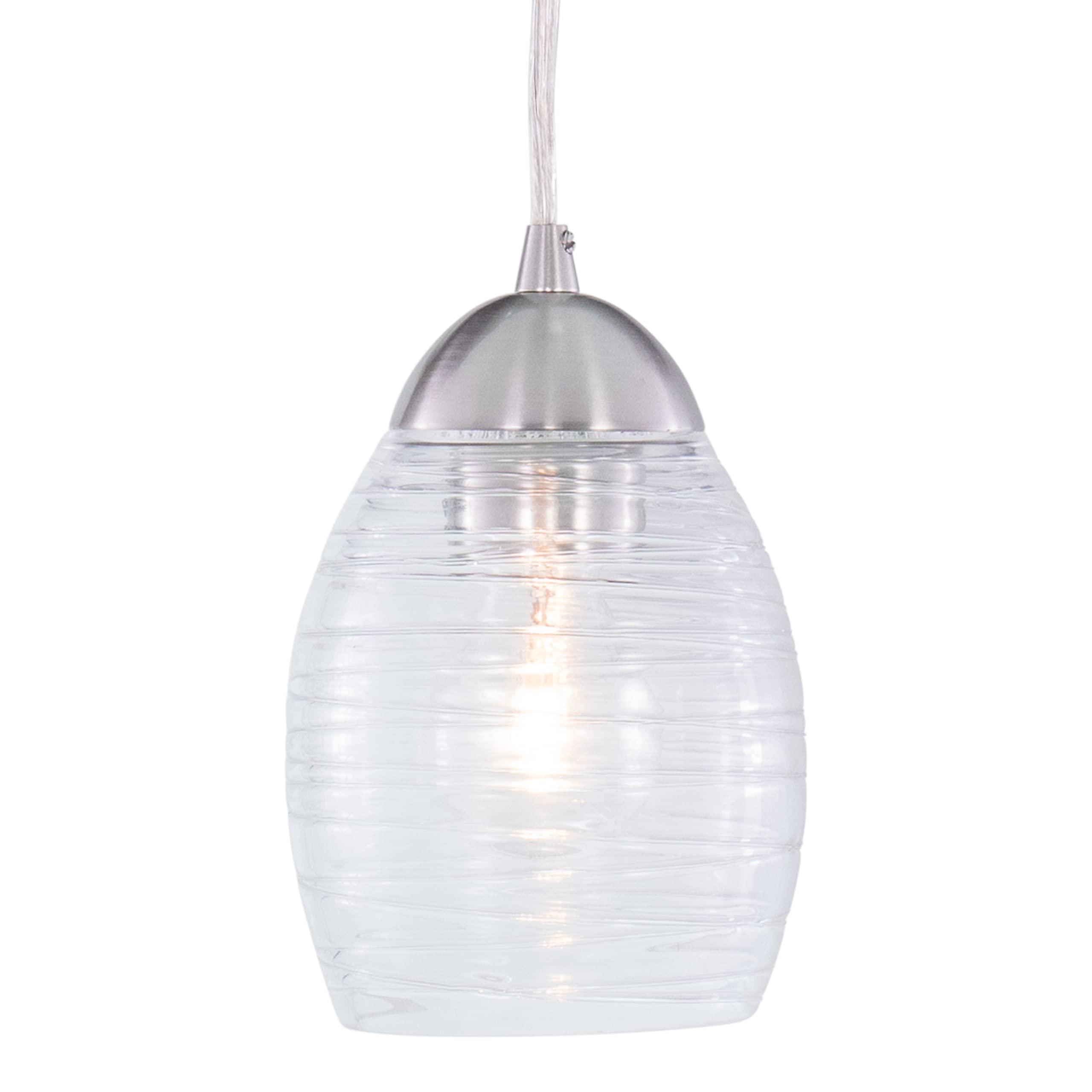 VAXCEL Isley Satin Nickel Mini Pendant Ceiling Light with Clear Spun Glass Shade - Modern Lighting Fixture for Kitchen Island, Dining Room & Bedroom