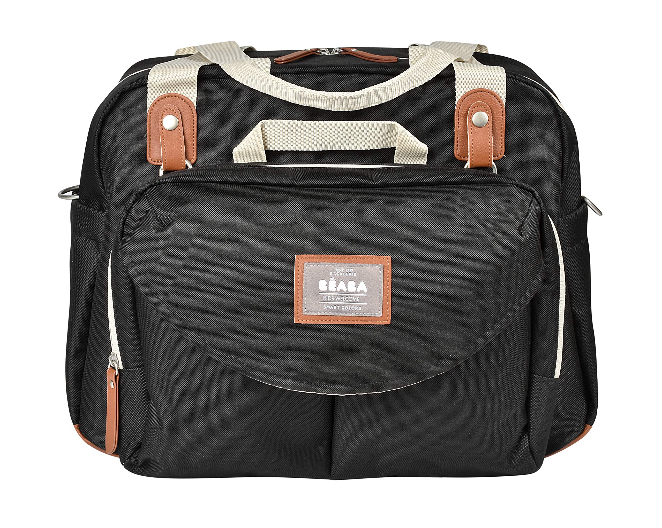 BEABA Geneva Multifunctional Baby Diaper Bag with Removable Stroller Strap, Changing Pad & Insulated Pouch - Perfect for Travel, Daycare & On-the-Go Parents (Black)