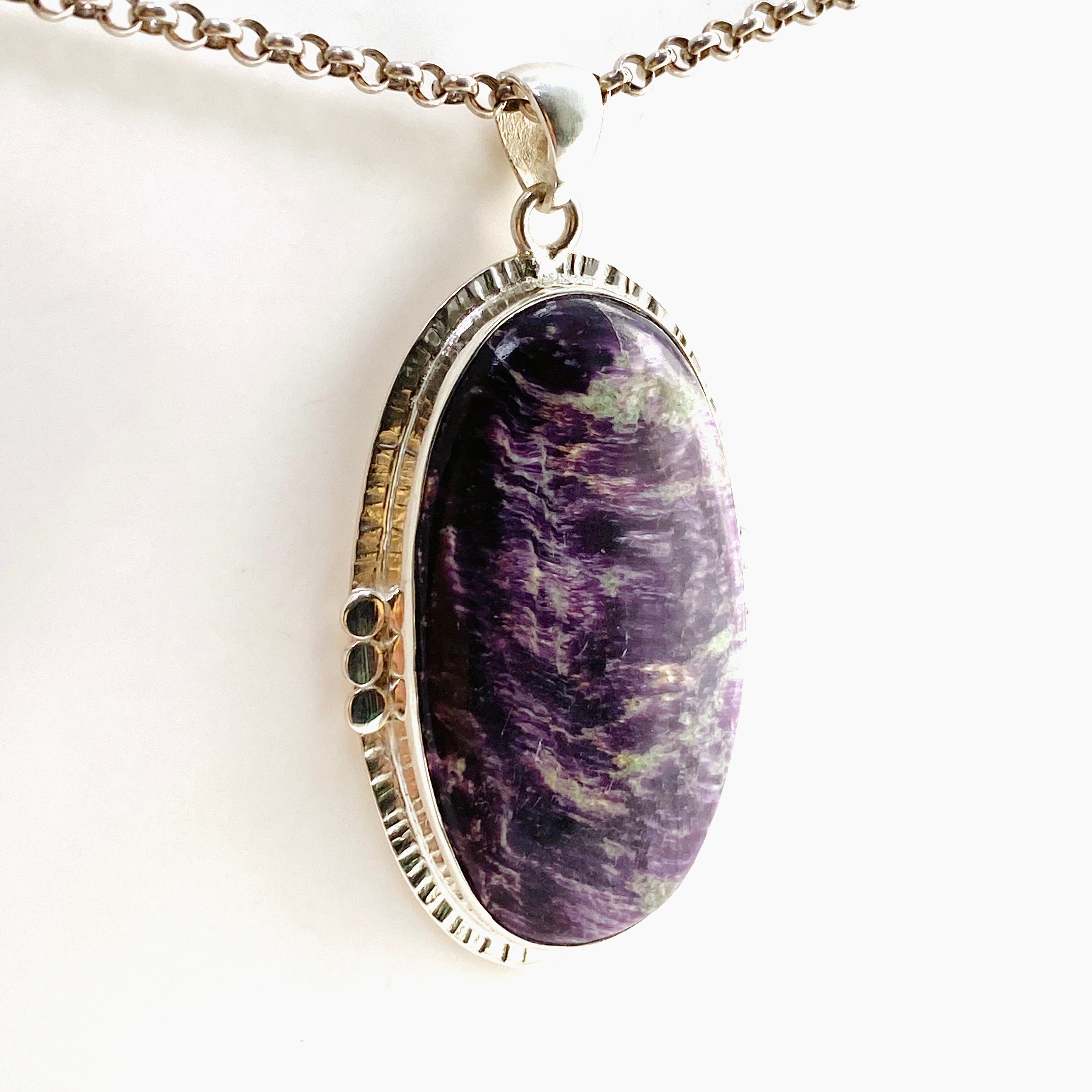 Kammererite Oval Cabochon Pendant in Sterling Silver Setting - KPGJ4748 | Handmade Gemstone Jewelry for Women, Gift for Her, Birthday & Anniversary Present