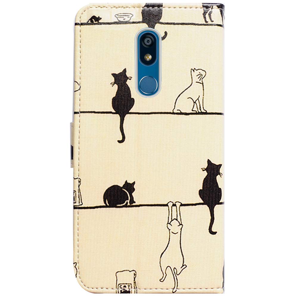 Premium Leather Flip Wallet Case for LG K40/K12 Plus/X4/Solo LTE/Harmony 3/Xpression Plus 2 - Black Cat White Cat Design with Card Slots & Kickstand | Perfect for Work, Travel & Everyday Protection