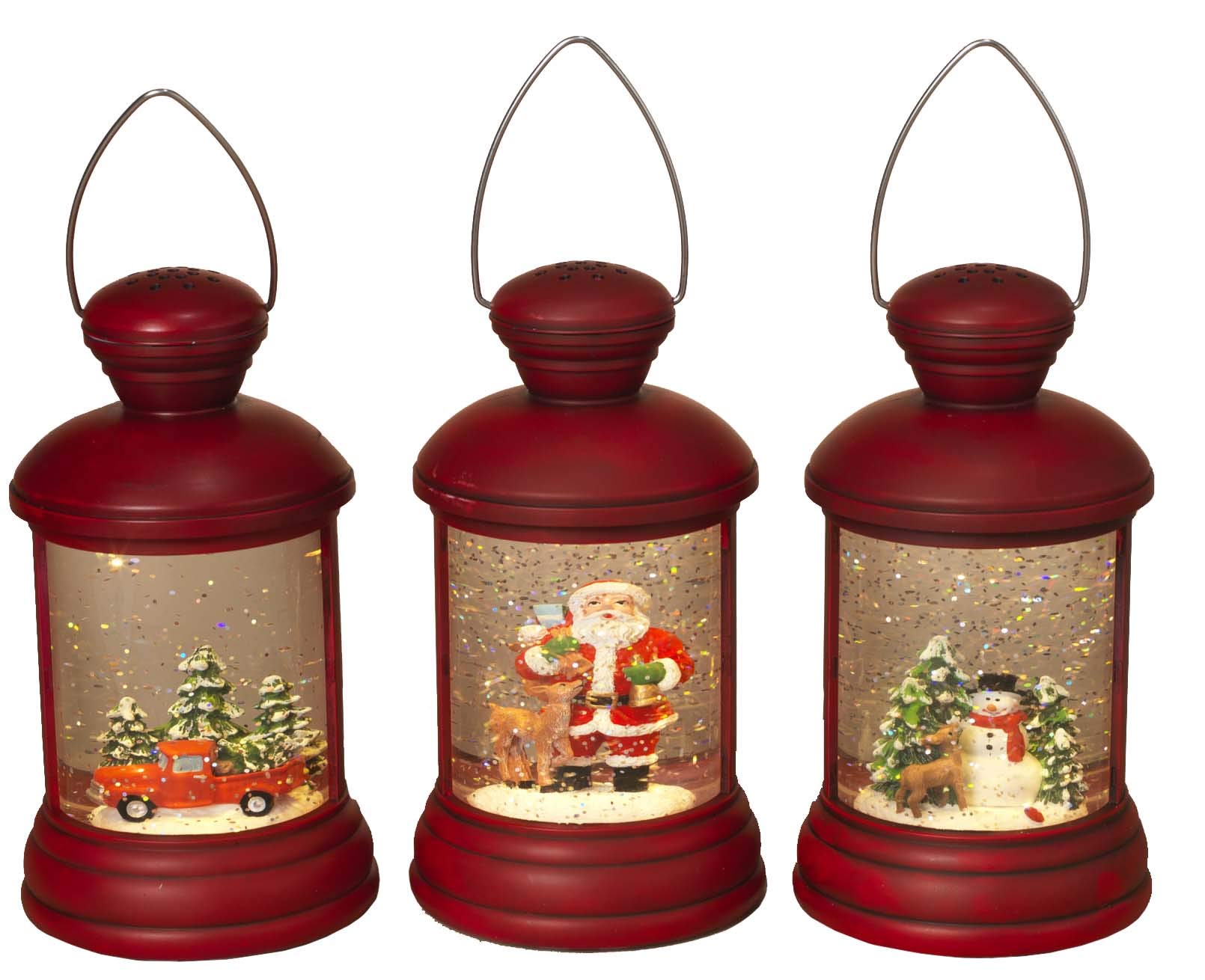 2497590 LED Spinning Water Globe Lantern with Timer - Set of 3 Red Decorative Lights for Home, Garden, and Party Decor | Perfect for Christmas, Weddings, and Outdoor Events