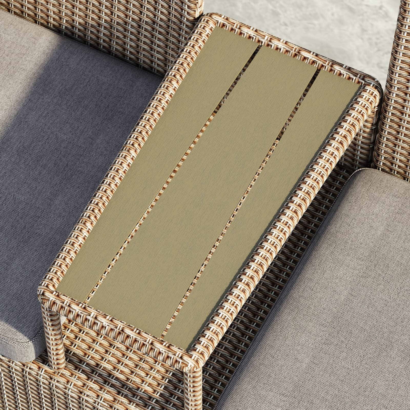 Lepus Outdoor Rattan Loveseat - Modern 2-Person Patio Bistro Set with Cushions, Built-in Wood Tabletop & Storage Space - Perfect for Backyard, Front Porch, Poolside Relaxation (Beige White) - Ideal for Outdoor Dining, Lounging and Entertaining Guests