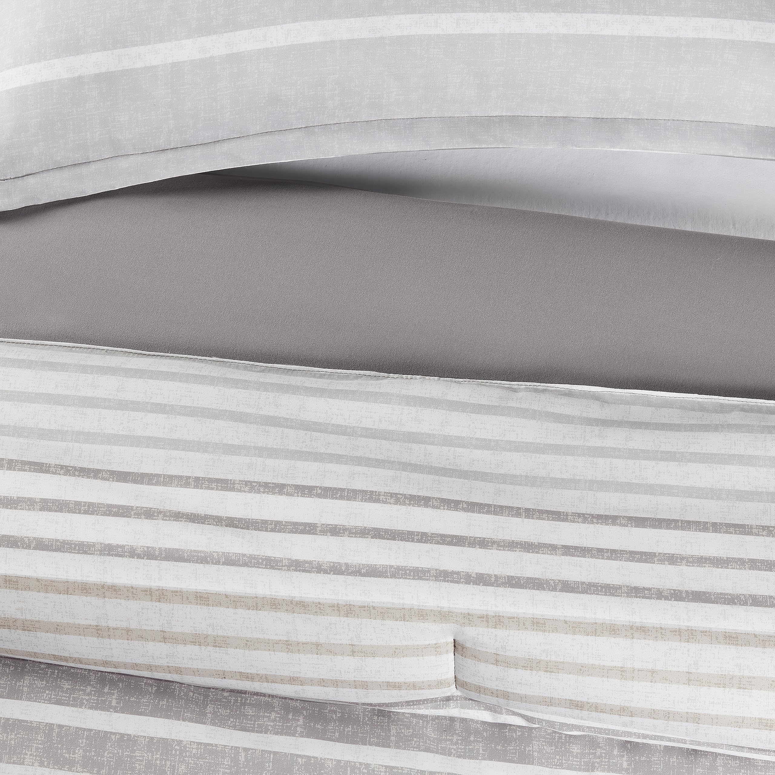 Serta Simply Clean Conrad Soft Modern Textured 3-Piece Striped Comforter Set with Pillowcases - All-Season Full/Queen Size Bedding in Natural - Perfect for Master Bedrooms, Guest Rooms & Cozy Home Decor