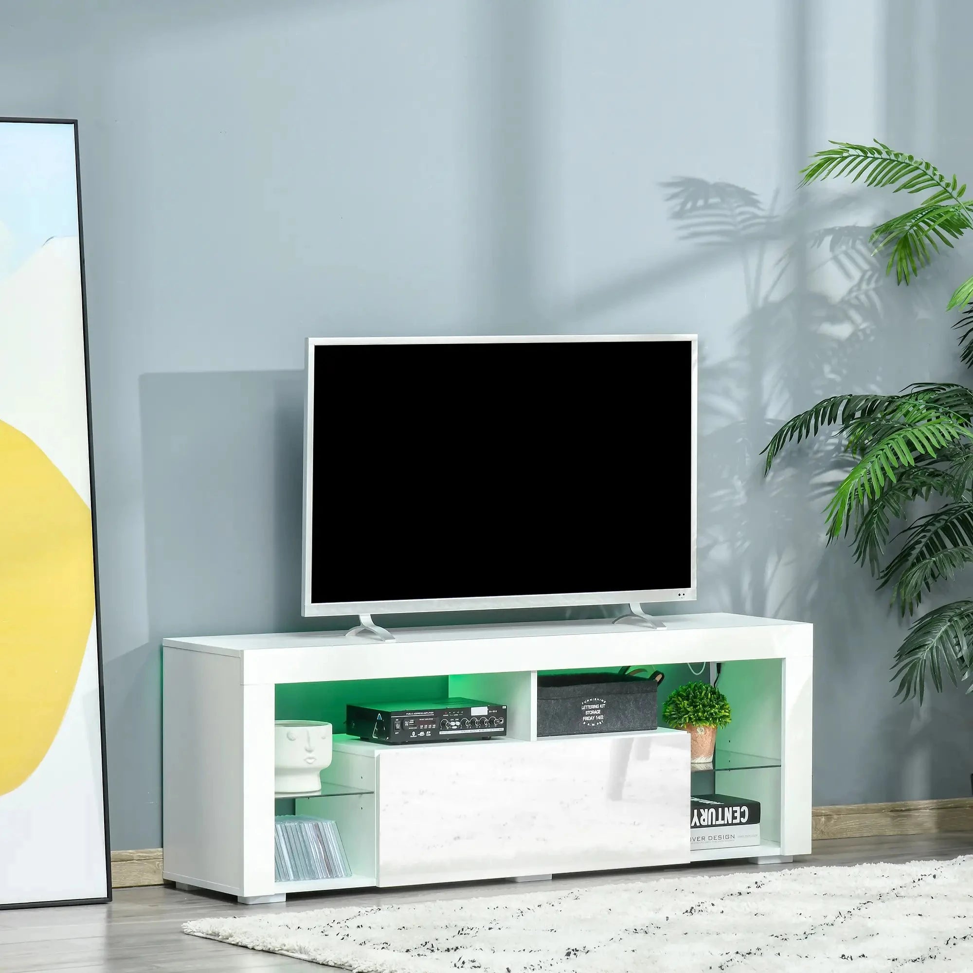 Modern TV Stand with LED Lights & Storage Shelves - 4 Color Options for Living Room, Bedroom & Home Theater Setup