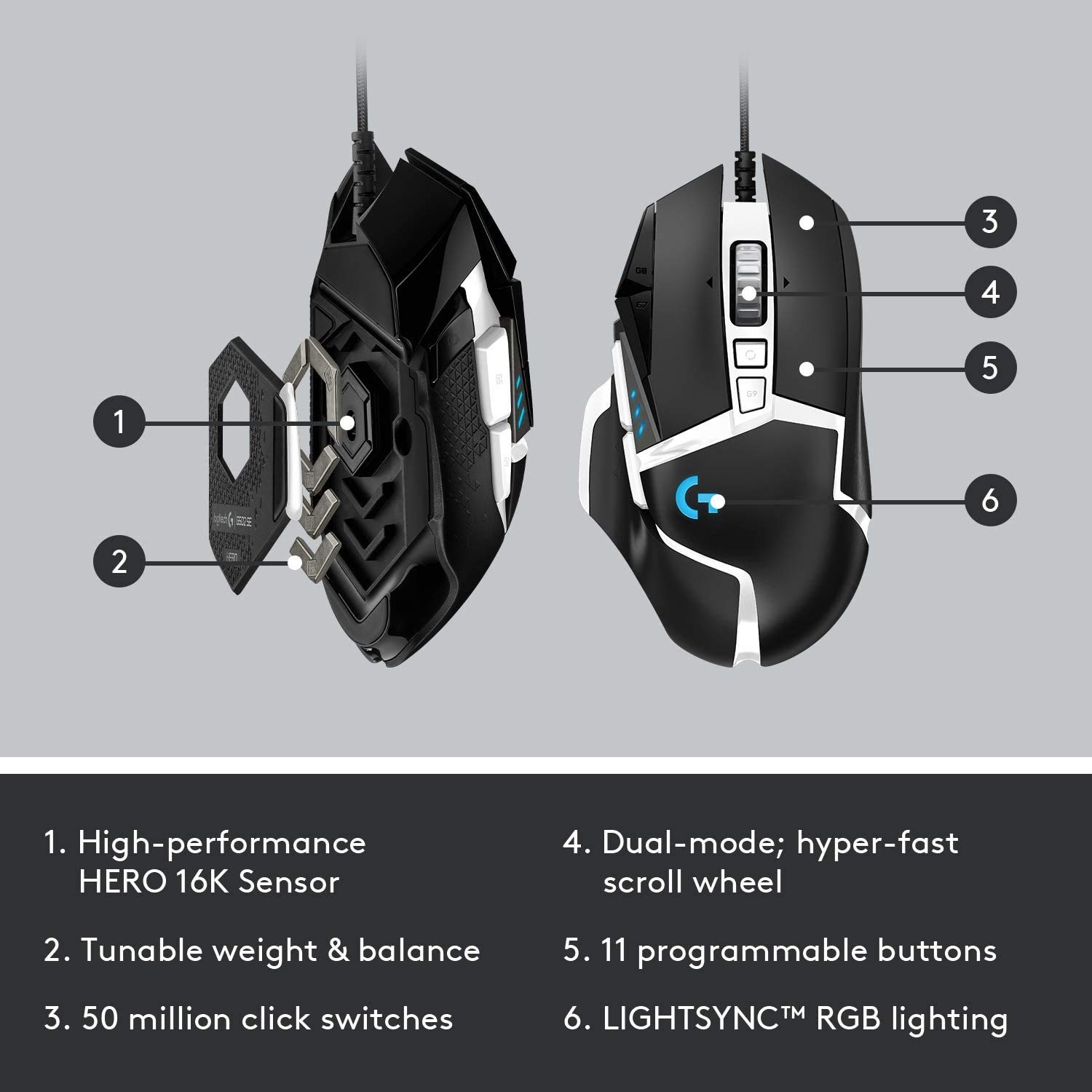 Logitech G502 SE Hero High Performance RGB Gaming Mouse - Wired Optical Gaming Mouse with 11 Programmable Buttons, Adjustable Weight & Lightsync RGB (Renewed) - Perfect for FPS, MOBA & Esports Gaming