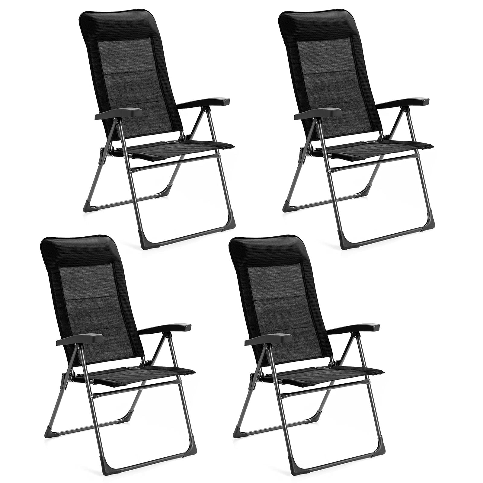 Giantex Set of 4 Folding Patio Chairs - Adjustable Backrest & Headrest Outdoor Dining Chairs, Portable Camping Armchairs for Garden, Poolside, Backyard, Porch - Perfect for Relaxing, BBQs, and Outdoor Gatherings