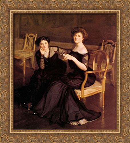 20x22 Gold Ornate Wood Framed Canvas Art by William McGregor Paxton - Elegant Sisters Portrait Painting for Living Room, Bedroom & Office Decor