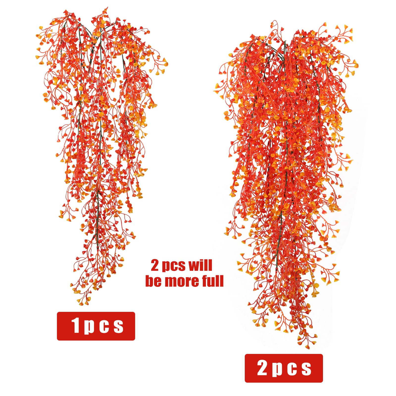 RECUTMS 4PCS Artificial Fall Hanging Plants - Large Faux Autumn Vines for Wall Decor, Thanksgiving & Wedding Party (Orange) | Indoor/Outdoor Home & Garden Decoration