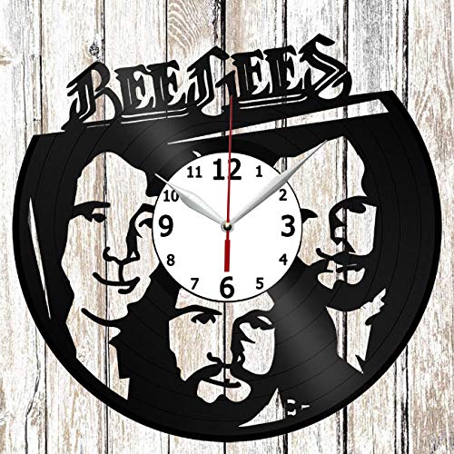 BeeGees Vinyl Record Wall Clock - Unique Handmade Home Decor, Music Fan Gift, Retro Black Vinyl Clock for Living Room & Bedroom - Perfect for Music Lovers & Vintage Style Decor