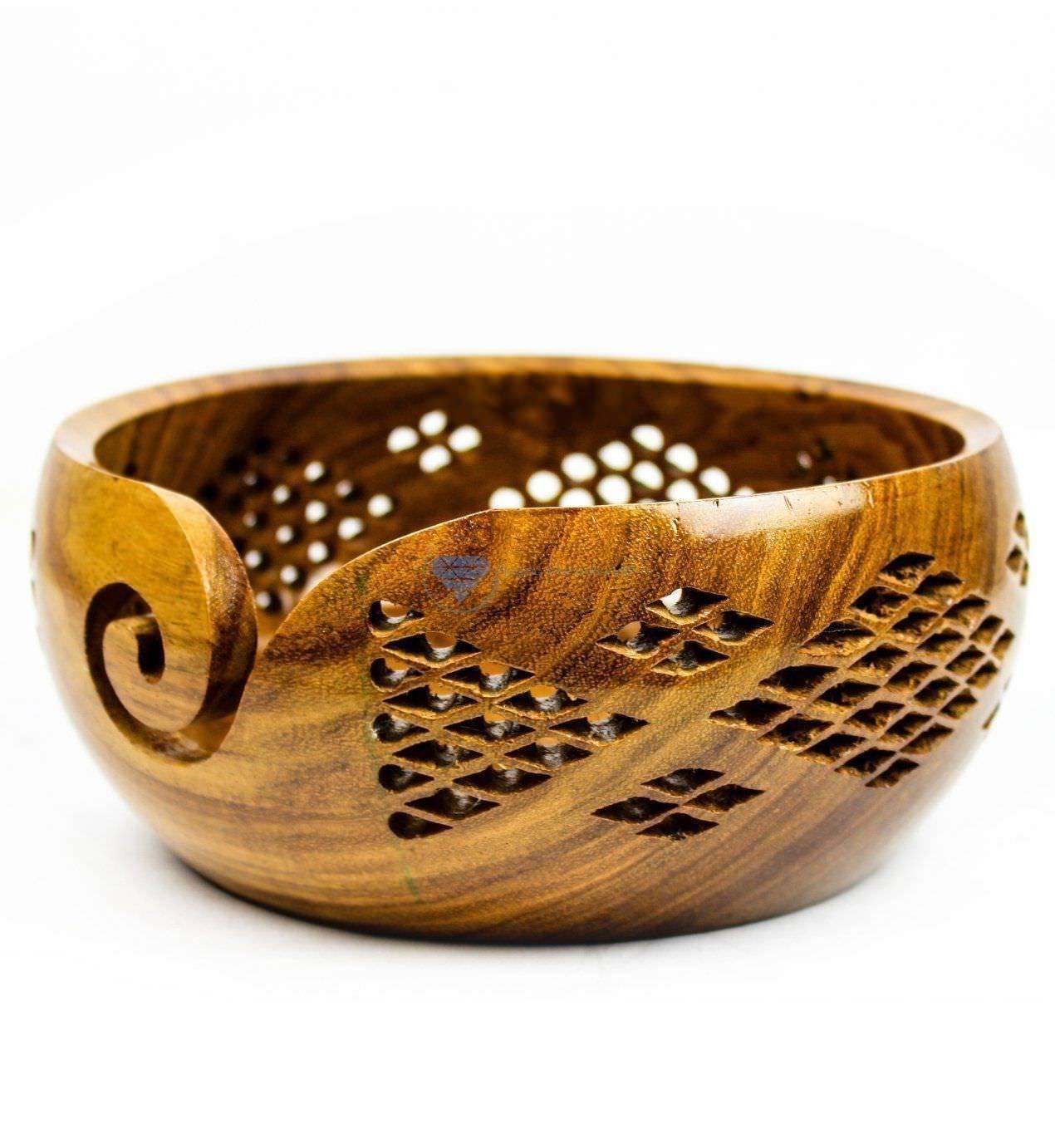 Handmade Designer Wooden Yarn Bowl for Crocheting & Knitting - Premium Yarn Storage Organizer Desk Bowl - Perfect Gift for Knitters & Crocheters - Ideal for Home, Office & Craft Room Organization