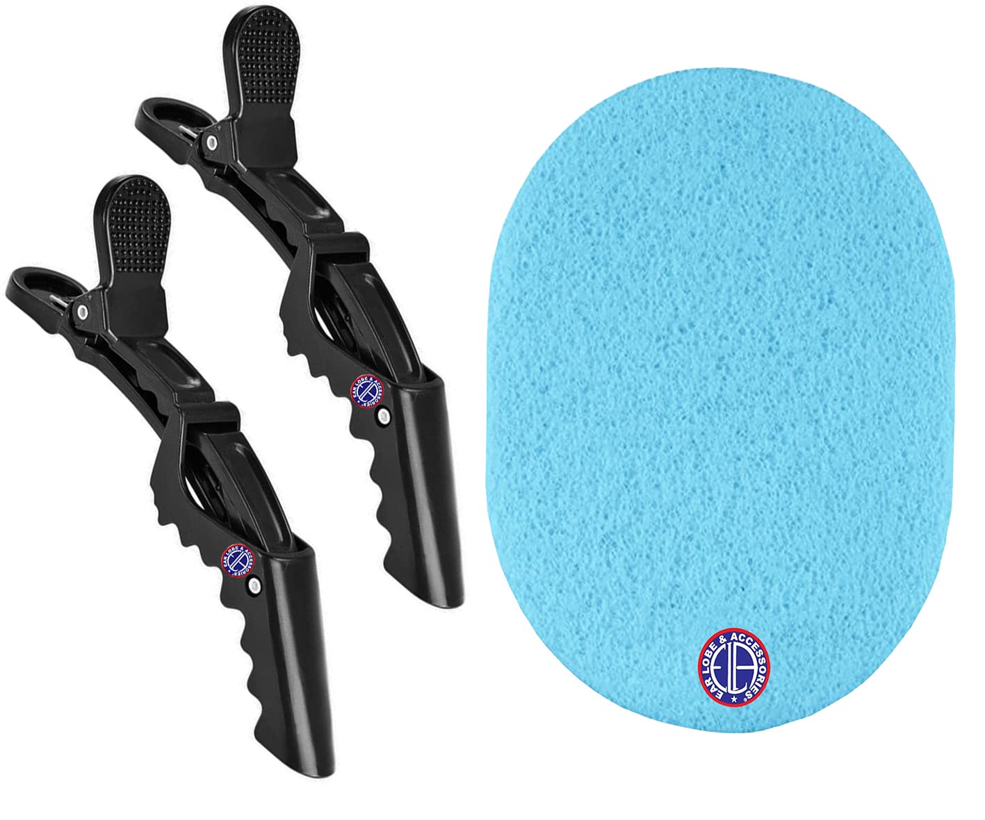 Ear Lobe & Accessories Combo Pack - 1pc Face Sponge & 2pcs Crocodile Hair Clips for Makeup, Hairstyling & Beauty Care | Perfect for Salon, Home & Travel Use