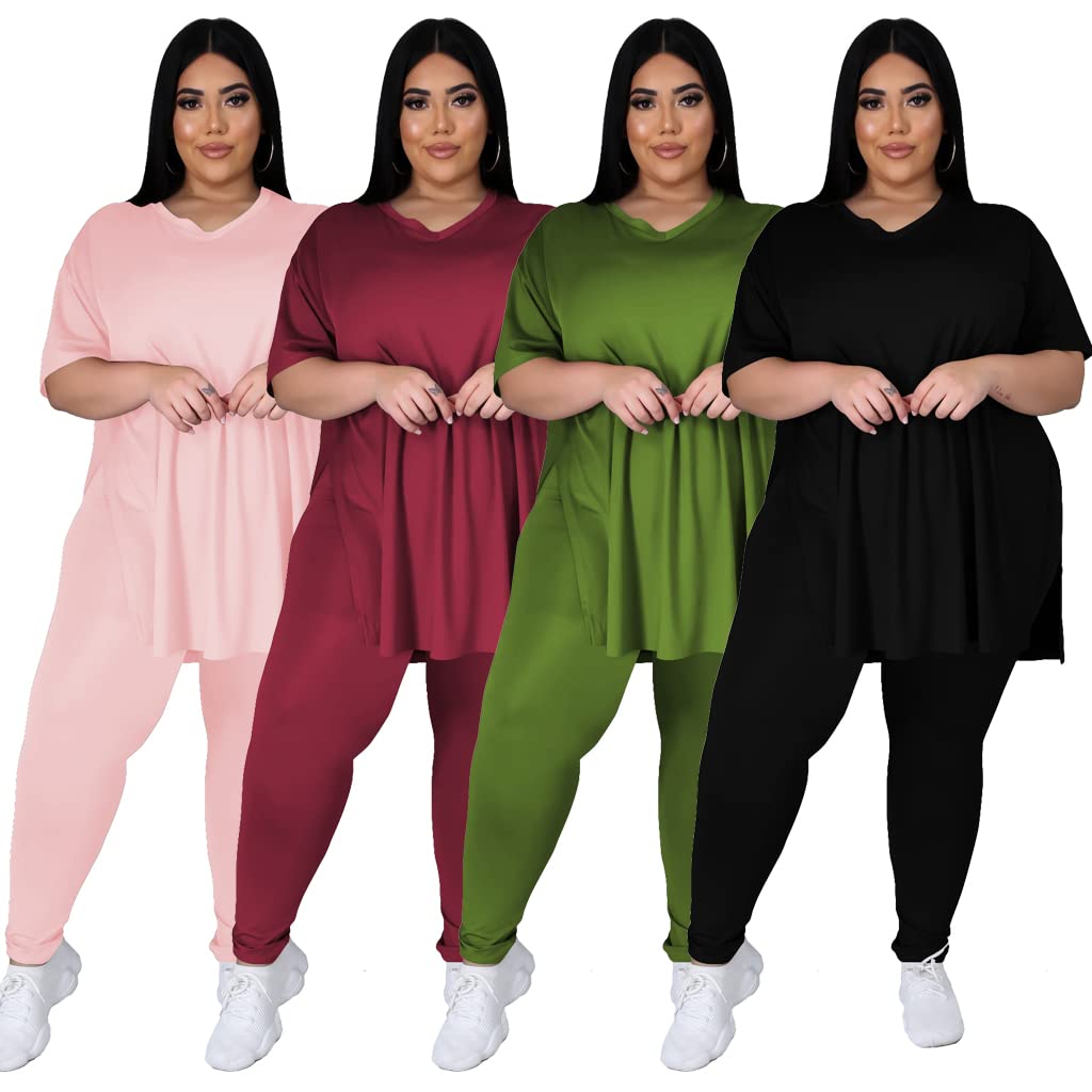 Plus Size Women's 2-Piece Loungewear Set - Oversized T-Shirt & Long Sweatpants Comfy Outfit for Summer | Casual Wear, Home Relaxation, Yoga & Lounge