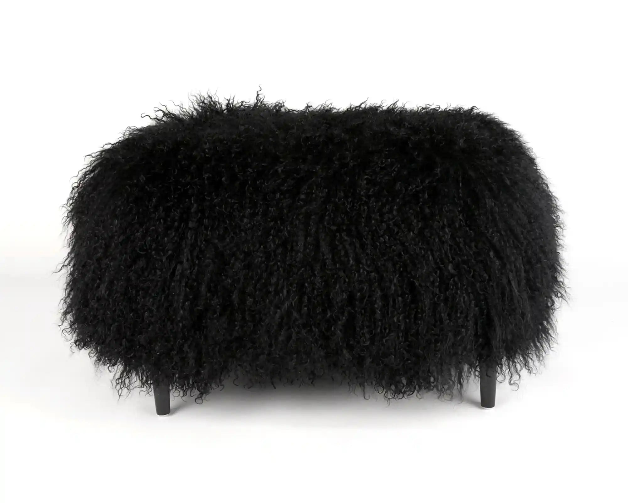 Premium Black Tibetan Lambskin Footstool with Sturdy Metal Legs - 45x30x30cm Ottoman for Living Room, Bedroom & Office Decor