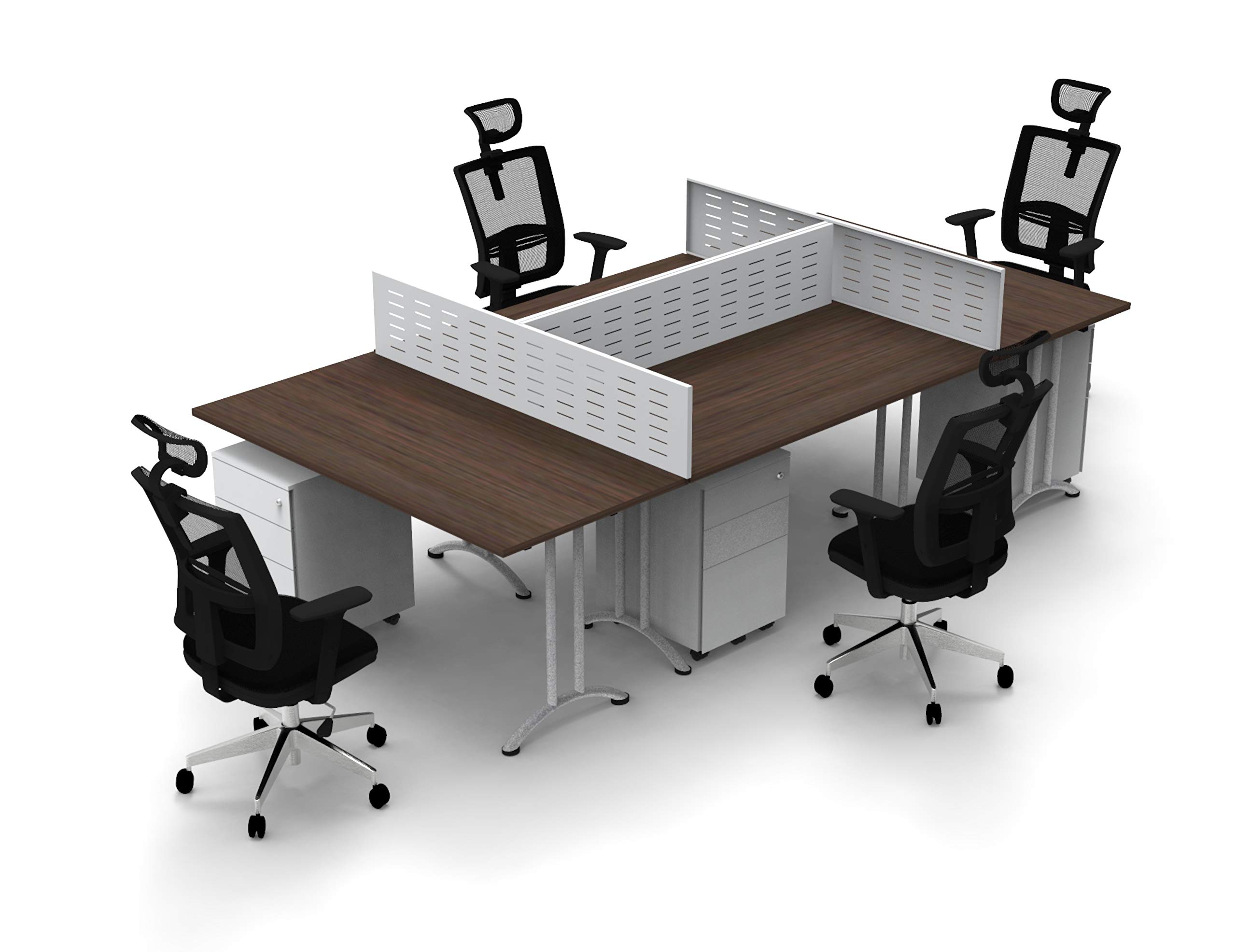 4-Person Office Workstation - Model 6650 Conference Table Set with 16pc Java-Colored Chairs & Screens | Compact Space-Saving Design for Team Collaboration | Ideal for Meetings, Seminars & Coworking Spaces