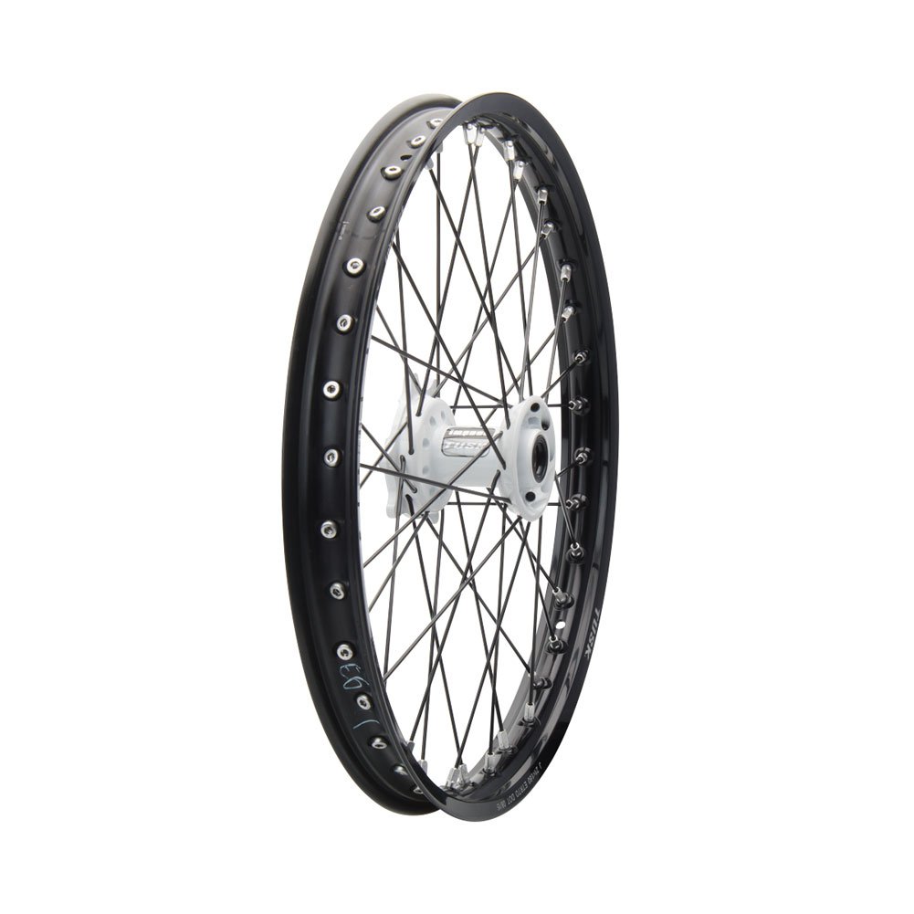Tusk Impact Complete Wheel - Front 21 x 1.60 Black Rim/Black Spoke/White Hub for Husqvarna FC 250 (2014-2025) & TE 300 (2019-2025) | Dirt Bike Off-Road & Motocross Replacement Wheel