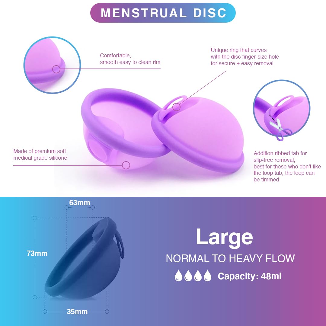 **Reusable Menstrual Cup & Disc Kit (Large) – Soft Medical-Grade Silicone for Comfort | Easy Pull-Tab Removal | 12-Hour Leak-Free Protection | Heavy Flow Pad & Tampon Alternative | Includes Sterilizer & Travel Case | pH-Balanced & Eco-Friendly | Perfect for Active Lifestyles, Travel & Overnight Use**