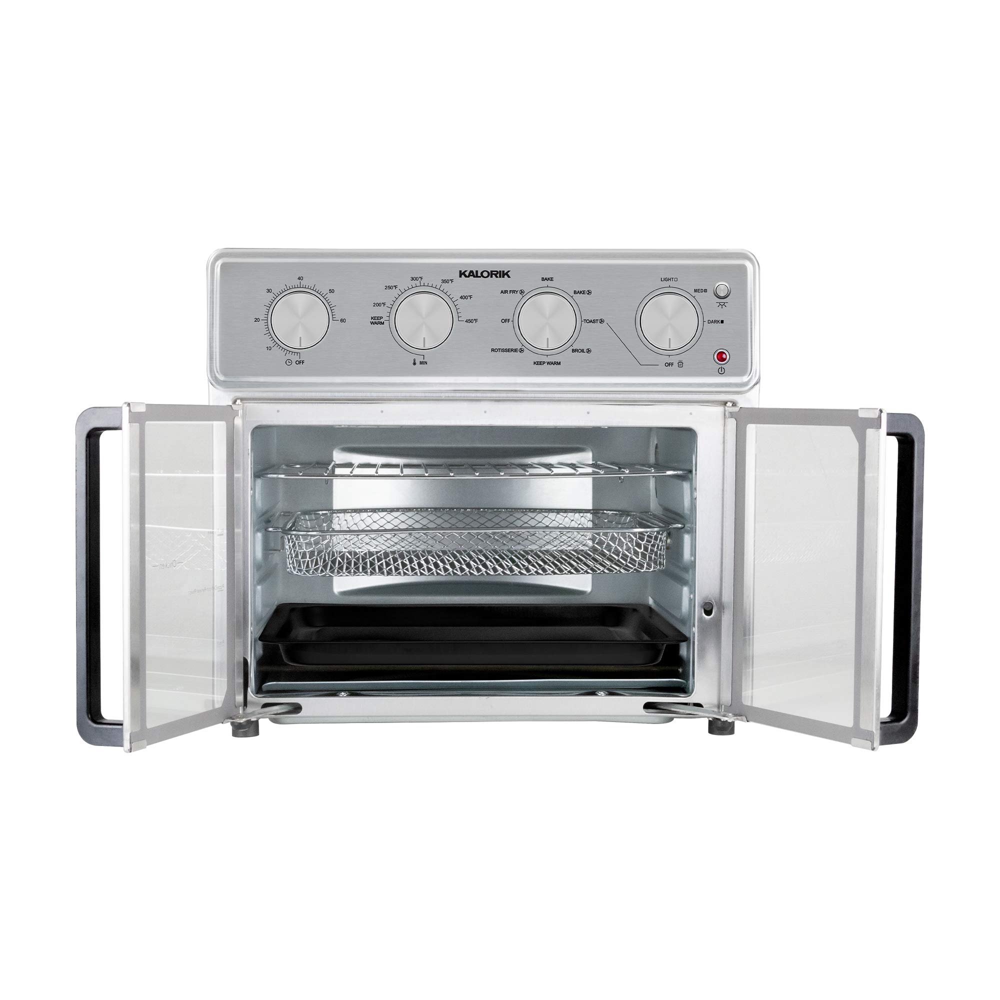 Kalorik MAXX® 26 Quart 9-in-1 Air Fryer Oven Combo - Countertop Toaster Oven with Air Fry, Bake, Roast, Rotisserie Functions - 1700W Stainless Steel - Includes 7 Easy-to-Clean Accessories (AFO 47267 OW) - Perfect for Family Cooking, Meal Prep & Healthy Air Fried Snacks