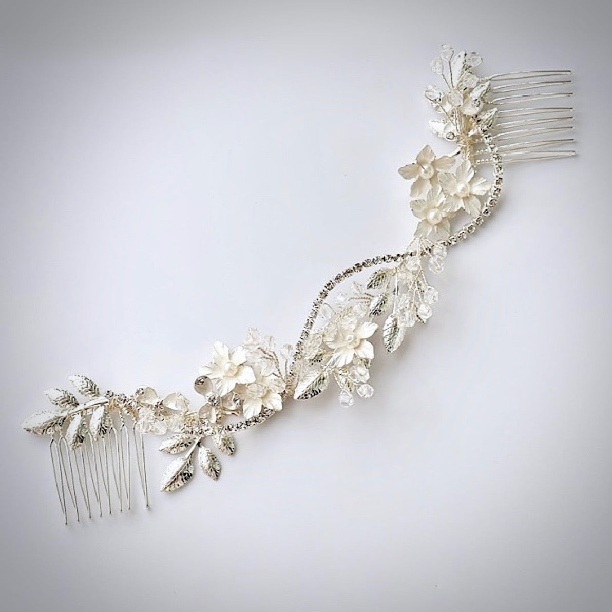 Gianna Silver Pearl and Crystal Bridal Hair Vine Headpiece - Elegant Wedding Hair Accessory for Brides, Bridesmaids & Special Occasions