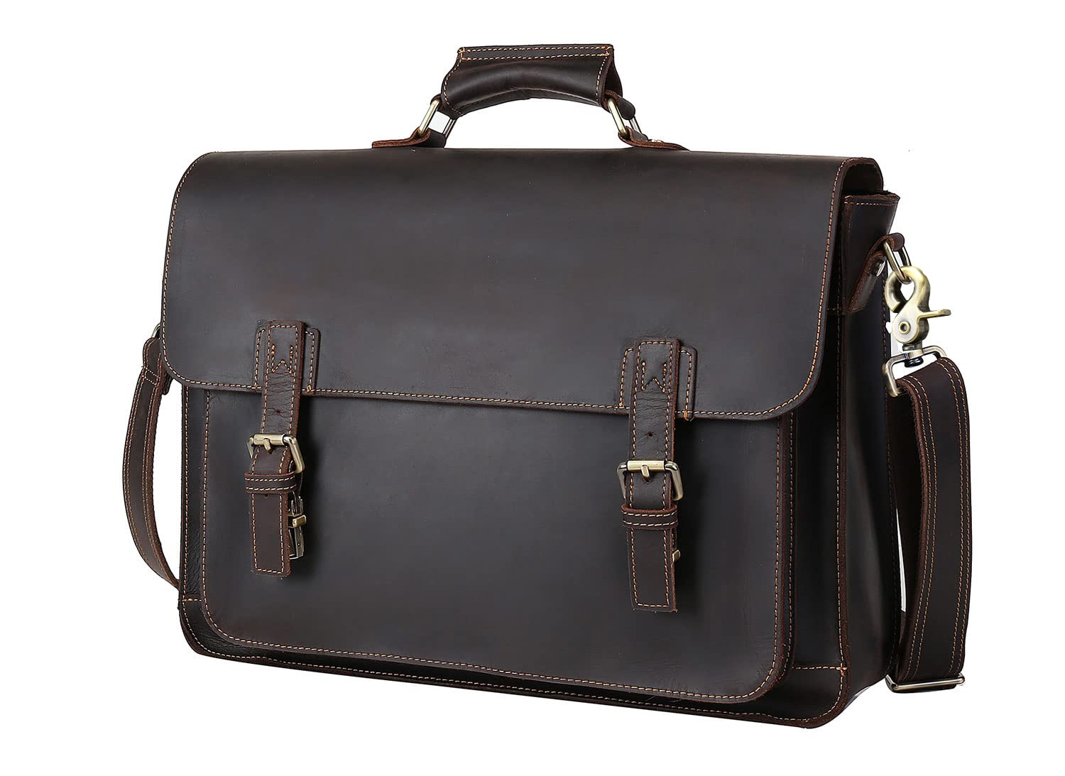 Premium Full Grain Leather Messenger Bag for Men - 17.3 Inch Laptop Briefcase - Durable Business Travel & Office Computer Bag - Perfect for Work Commute, Business Meetings & Professional Carry