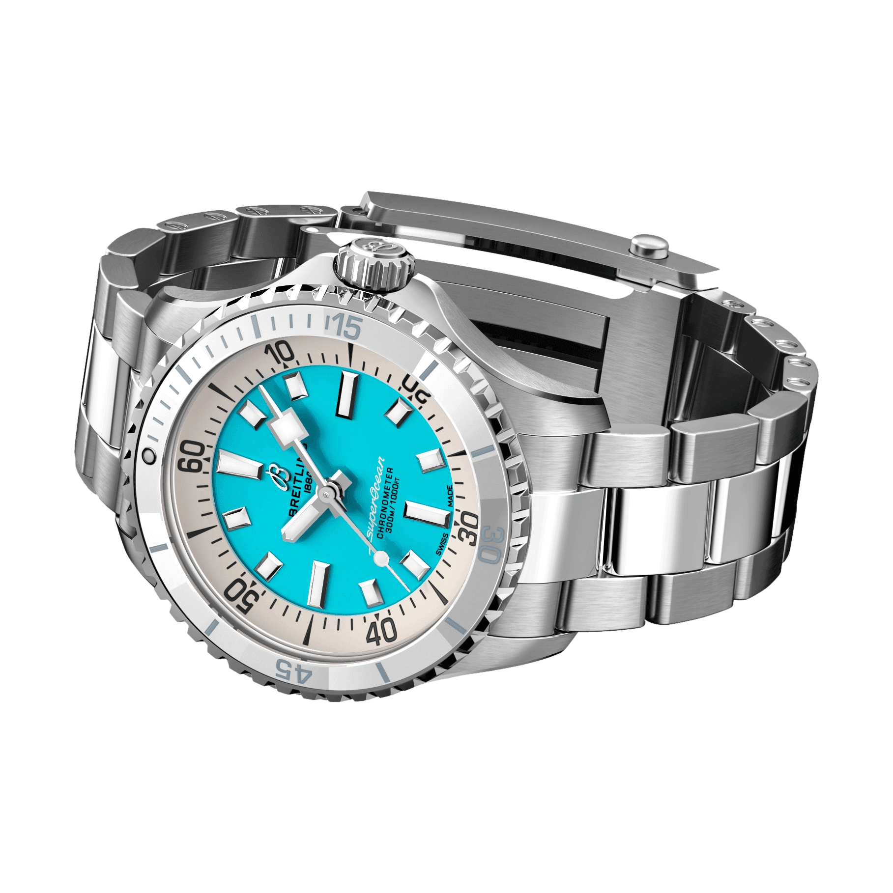 Superocean Automatic 36mm Turquoise Dial Men's Watch with Stainless Steel Bracelet - Perfect for Diving, Swimming & Everyday Wear