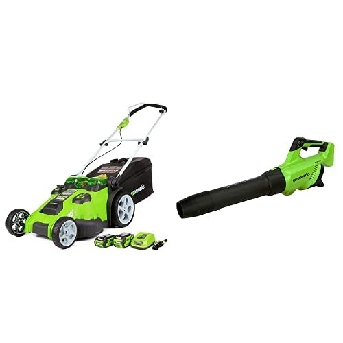 Greenworks 40V 20-Inch Cordless Lawn Mower & Leaf Blower Combo Kit with 4.0Ah + 2.0Ah Batteries & Charger - 120 MPH 500 CFM Power for Effortless Yard Maintenance - Perfect for Small to Medium Lawns, Leaf Cleanup & Seasonal Yard Work