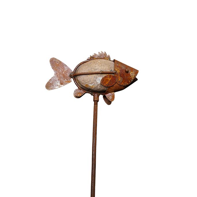 SH0121 Stone Fish Stake - Durable Garden Decor for Outdoor Landscaping, Perfect for Plant Support and Yard Decoration