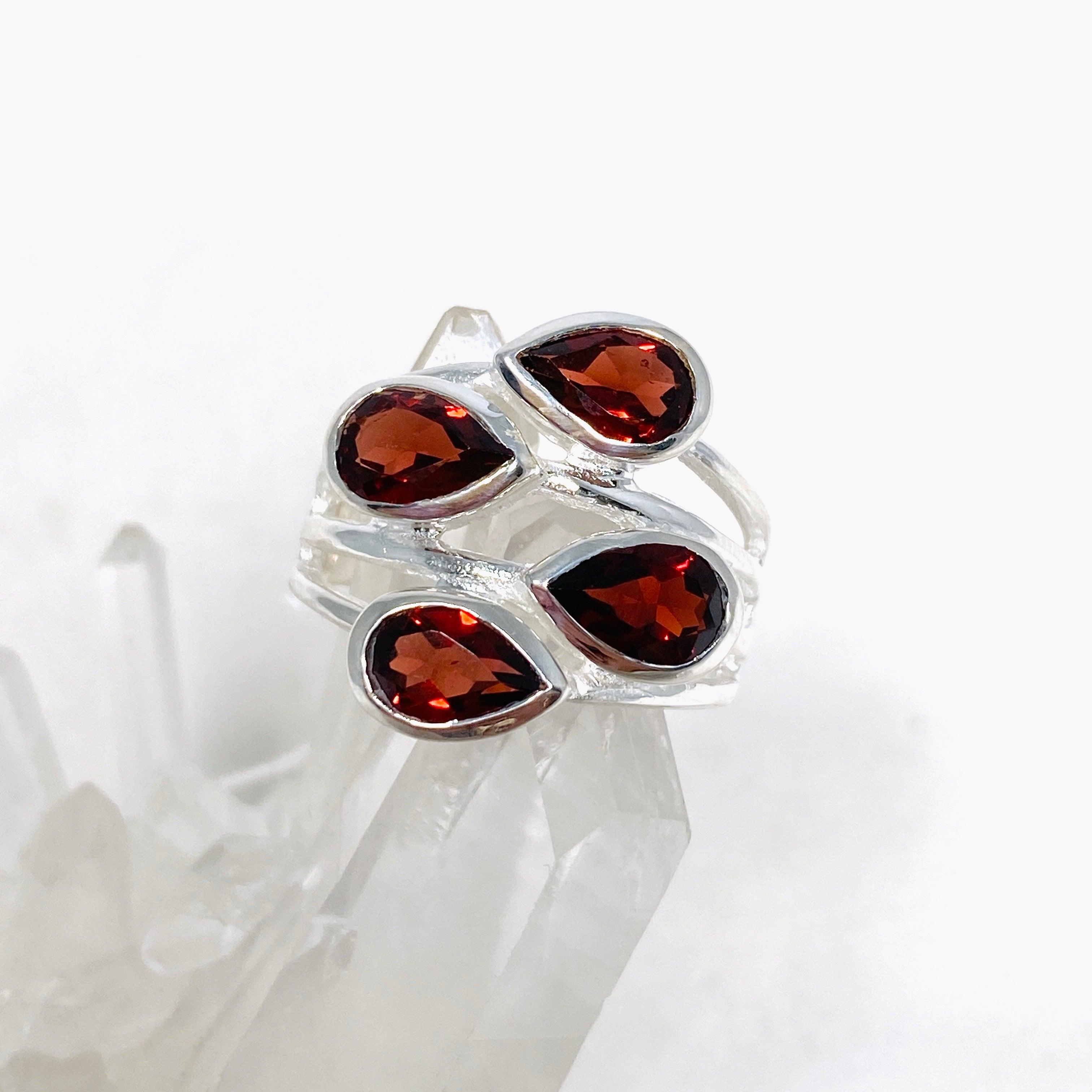 Garnet Multi-Stone Faceted Teardrop Ring R3815 - Elegant Jewelry for Women, Perfect for Weddings, Parties & Special Occasions
