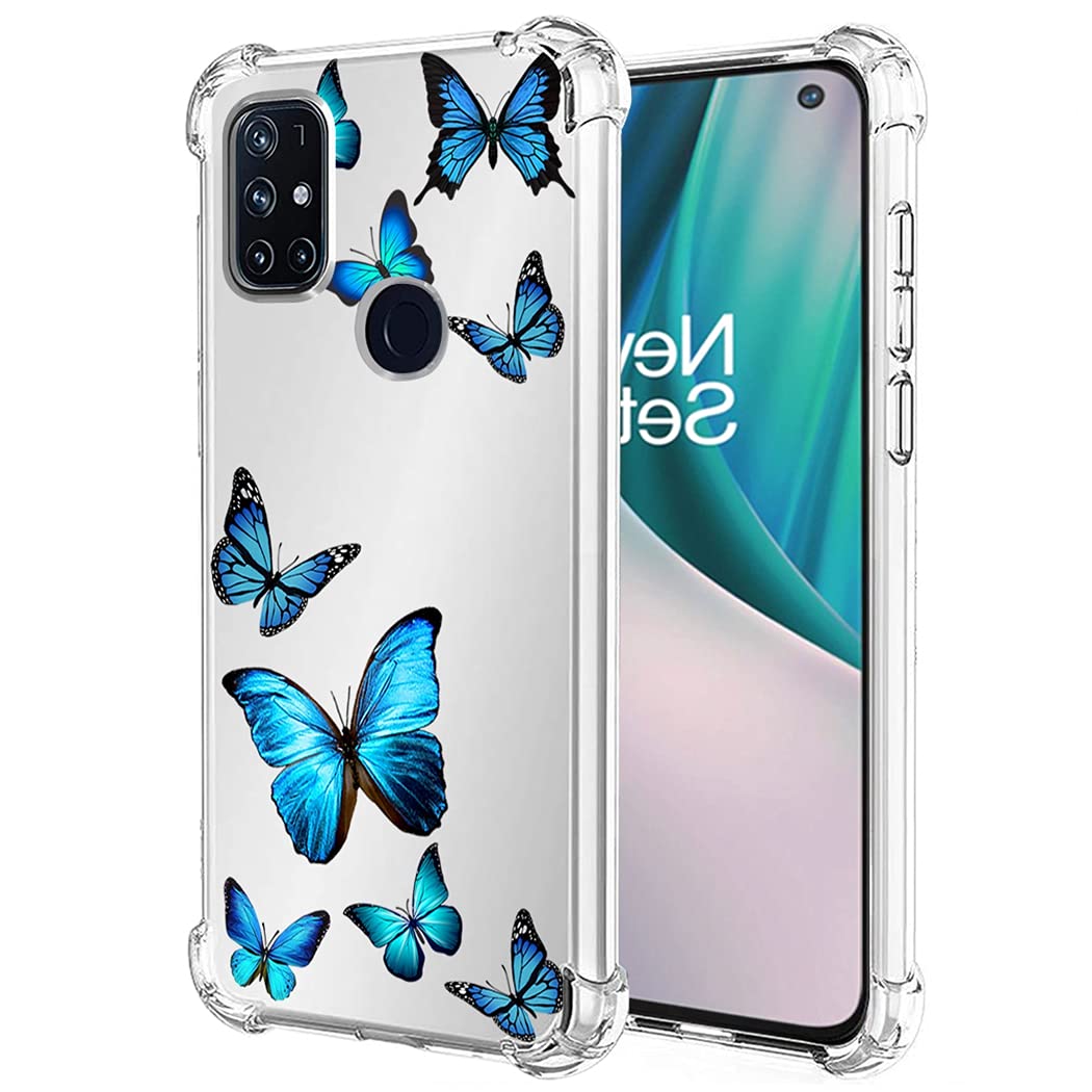 OnePlus Nord N10 5G Case for Women - Slim Shockproof Clear TPU Phone Cover with Blue Butterfly Pattern | Protective Case for OnePlus N10 5G | Perfect for Everyday Use, Work & Travel