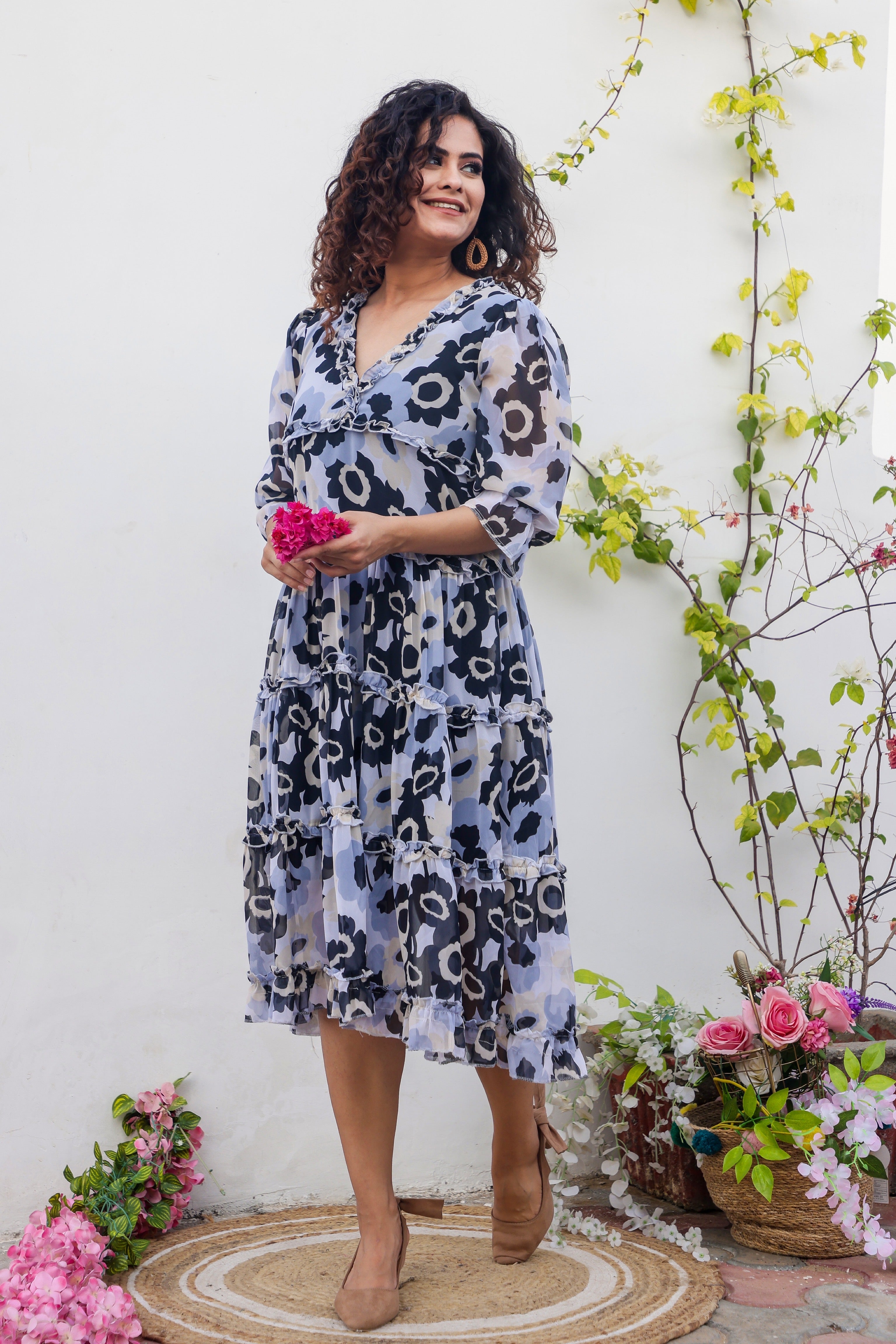 Elegant Grey Floral Print Maxi Dress for Women - Summer Beach Party, Wedding Guest & Vacation Outfit