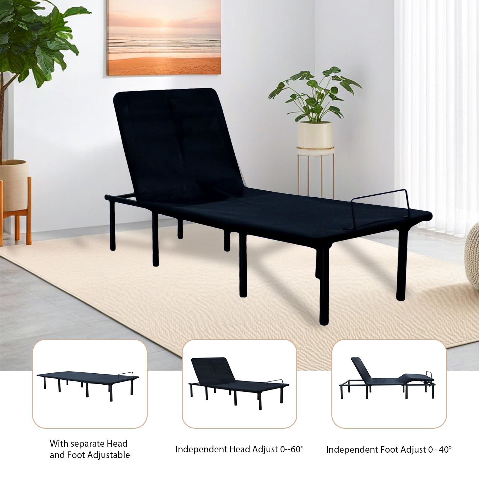 **Adjustable Twin XL Bed Frame with Remote - Electric Adjustable Base for Twin XL Beds, Black - Perfect for Back Pain Relief, Reading & Watching TV in Bed**