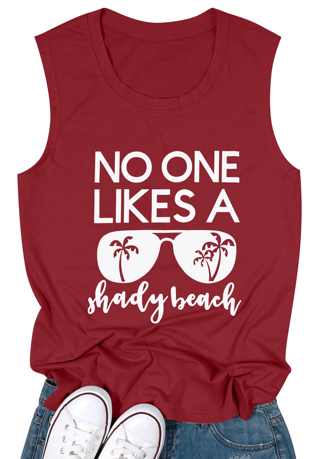 No One Likes A Shady Beach Tank Tops for Women - Summer Sleeveless Graphic Hawaiian Vacation Shirts for Beach Party & Tropical Getaway